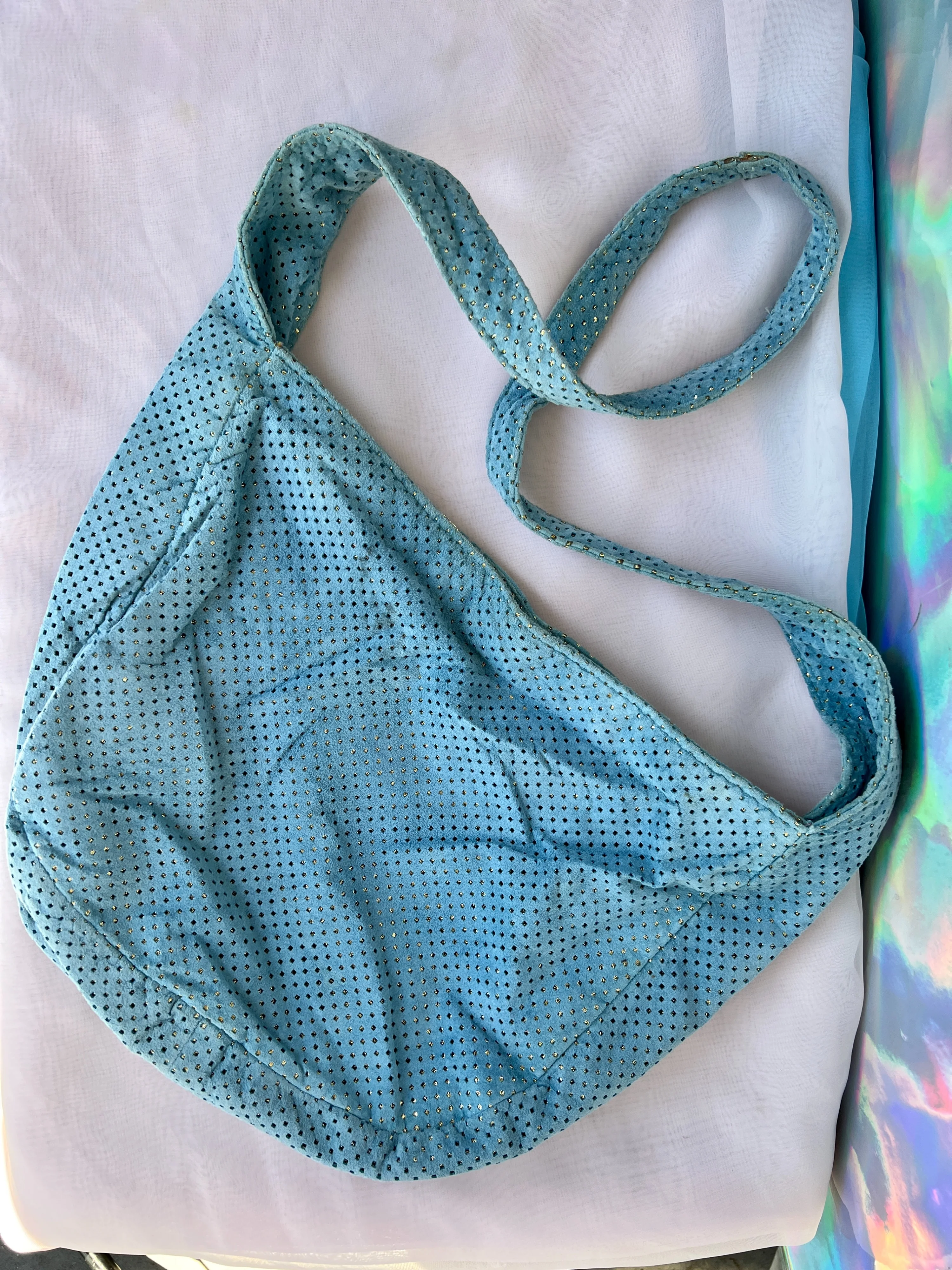 00s Sky Blue with Silver Cutout Faux Suede Purse by Bianca White - Image 4