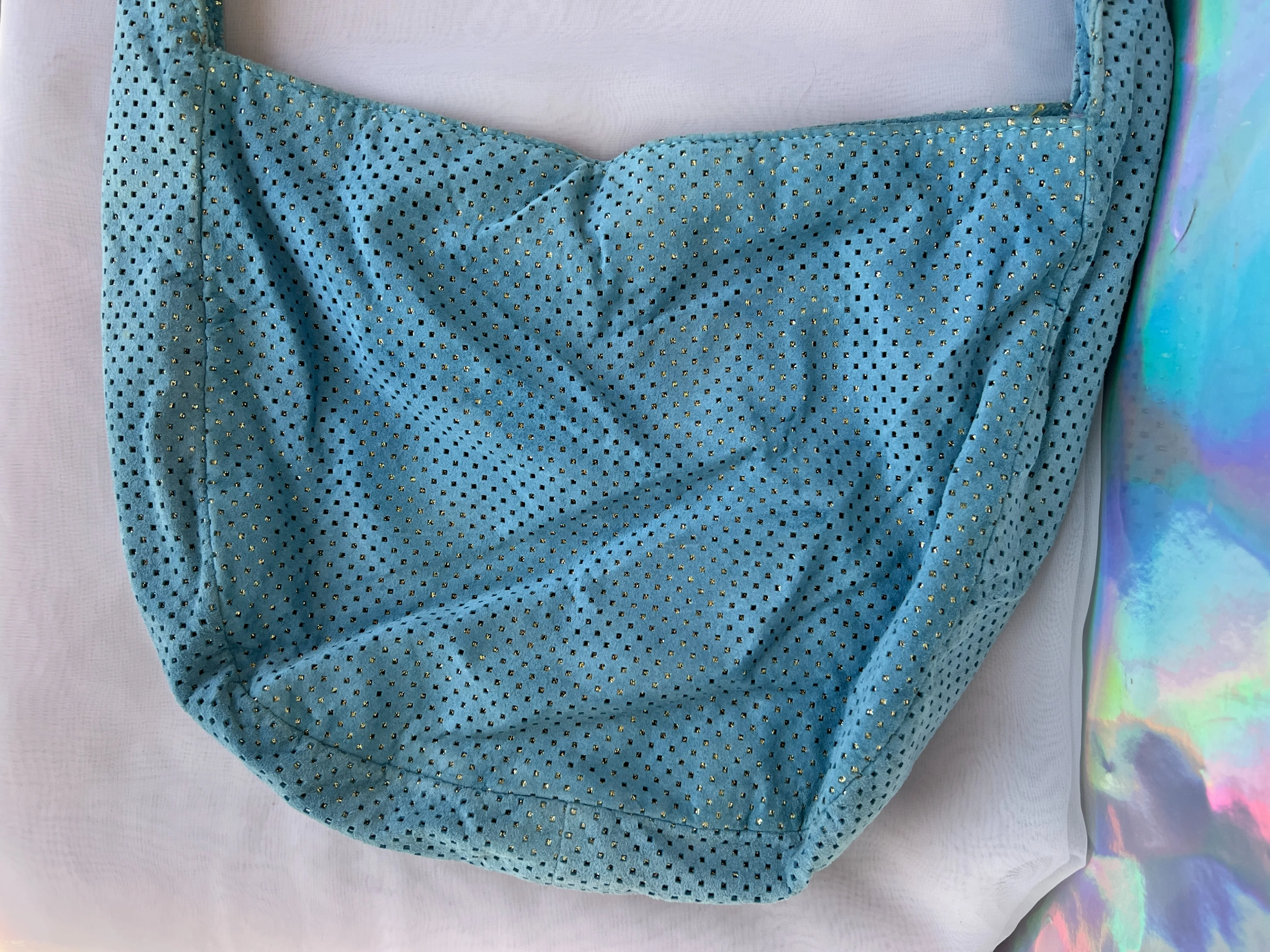 00s Sky Blue with Silver Cutout Faux Suede Purse by Bianca White - Image 6