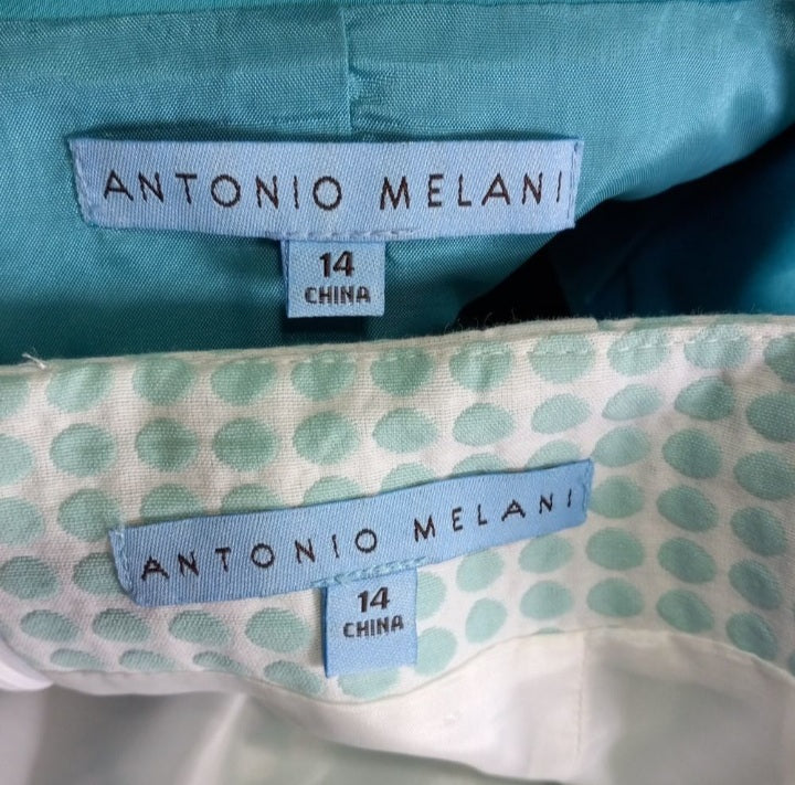 00s Turquoise Cotton Blend Skirt Suit, By Antonio Milani - Image 6
