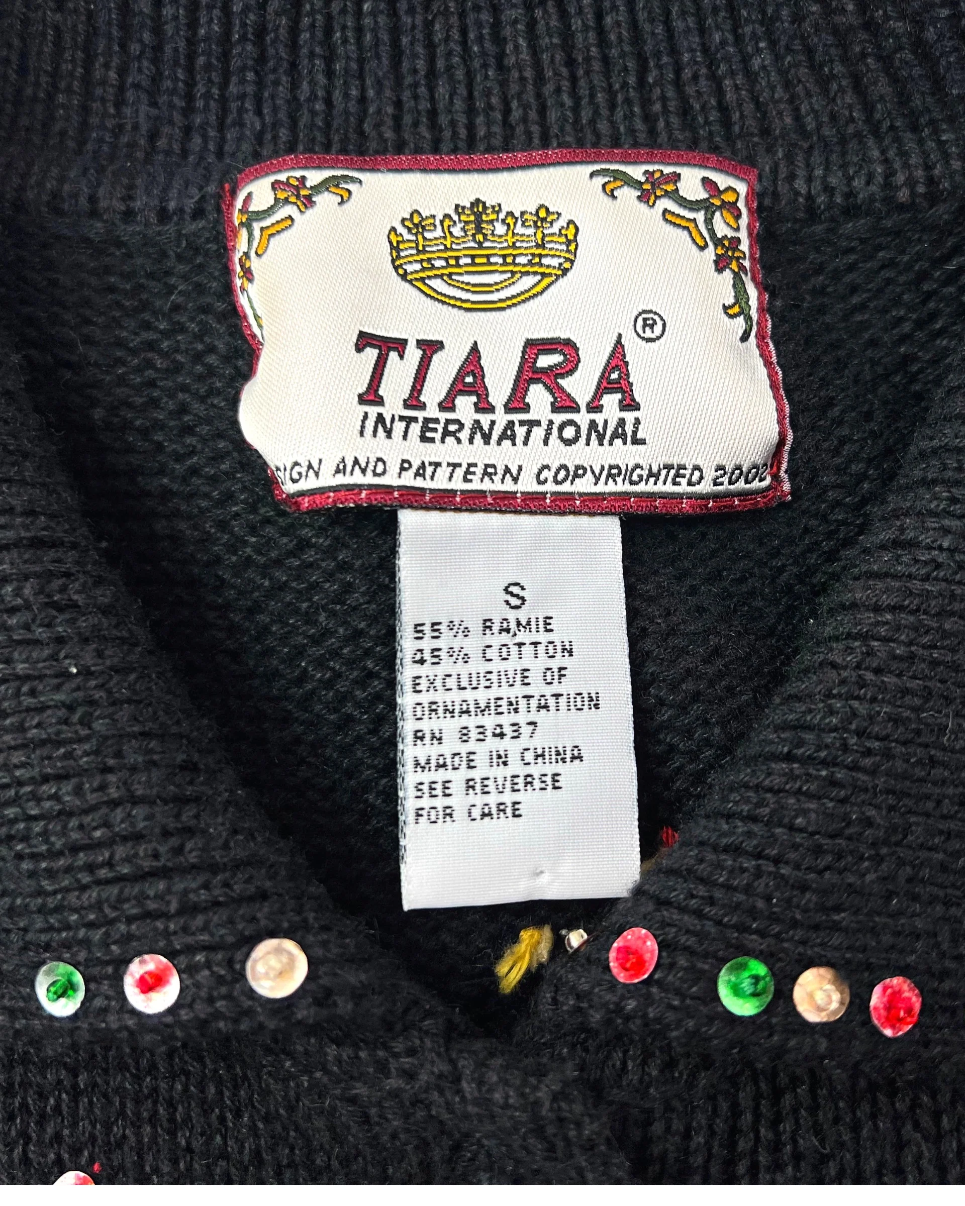 00s Ugly Christmas Sequin Santa Shawl Collar Sweater By Tiara International - Image 8