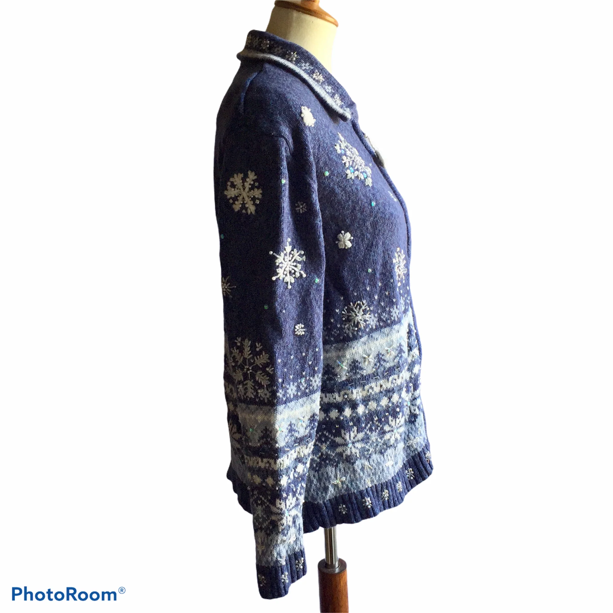 00s Ugly Christmas Zip Front Snowflake Cardigan By Heirloom Collectibles - Image 5