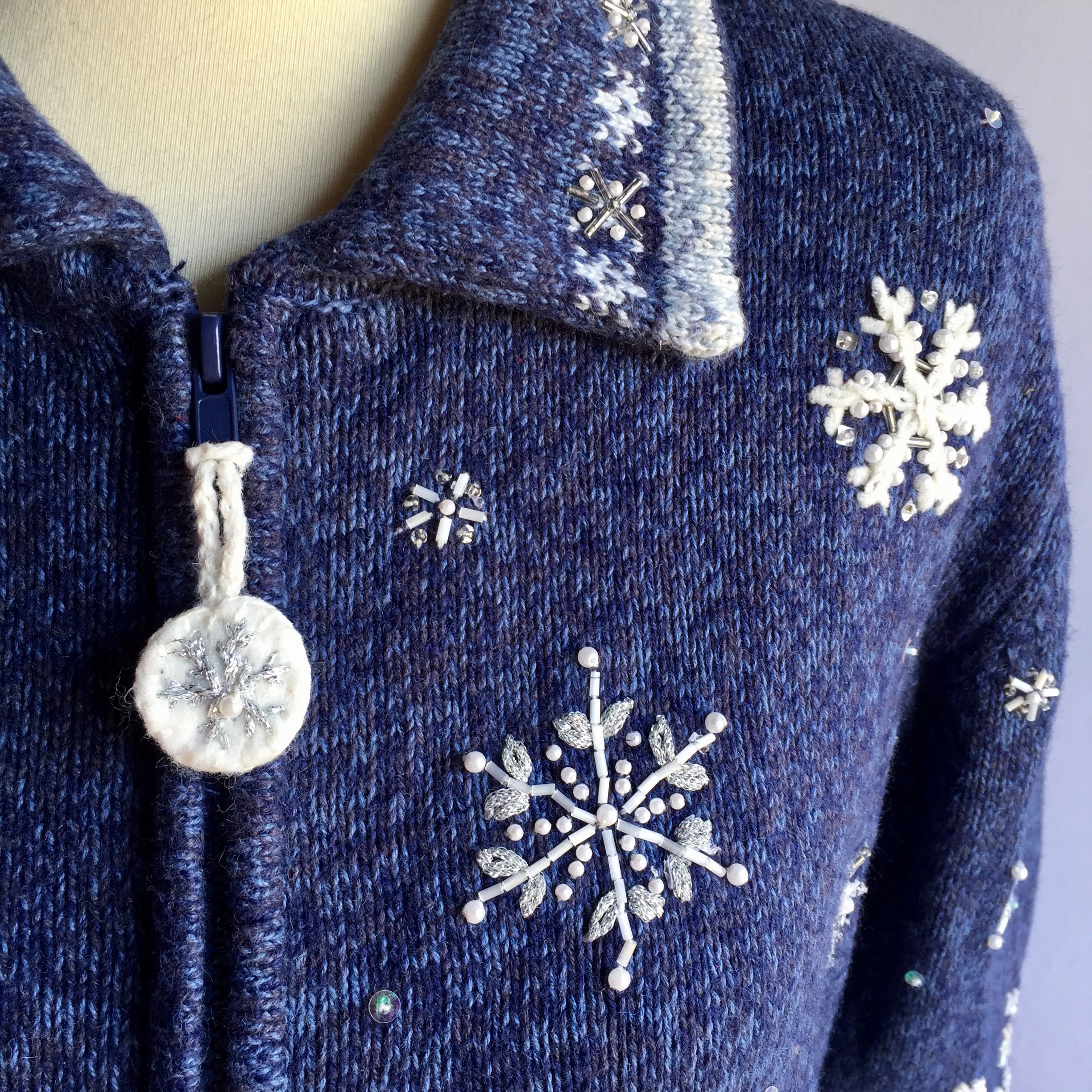 00s Ugly Christmas Zip Front Snowflake Cardigan By Heirloom Collectibles - Image 8