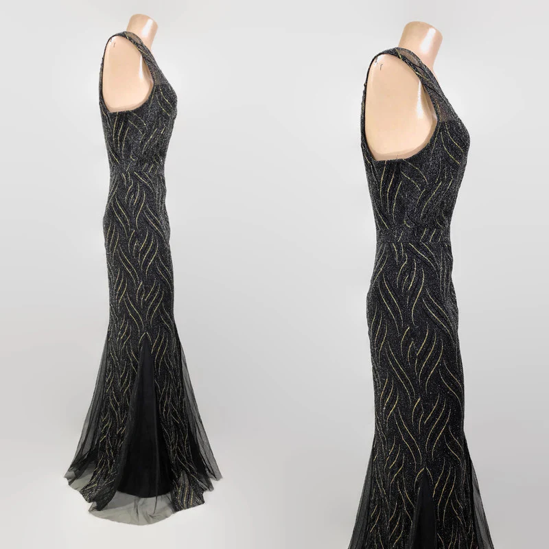 00s Vintage Black And Gold Metallic Mesh Mermaid Dress - Image 6