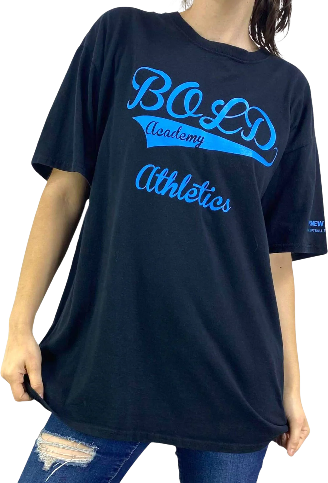 00s Vintage Black Bold Academy Athletics Round Neck Short Sleeve Tee by Jerzees
