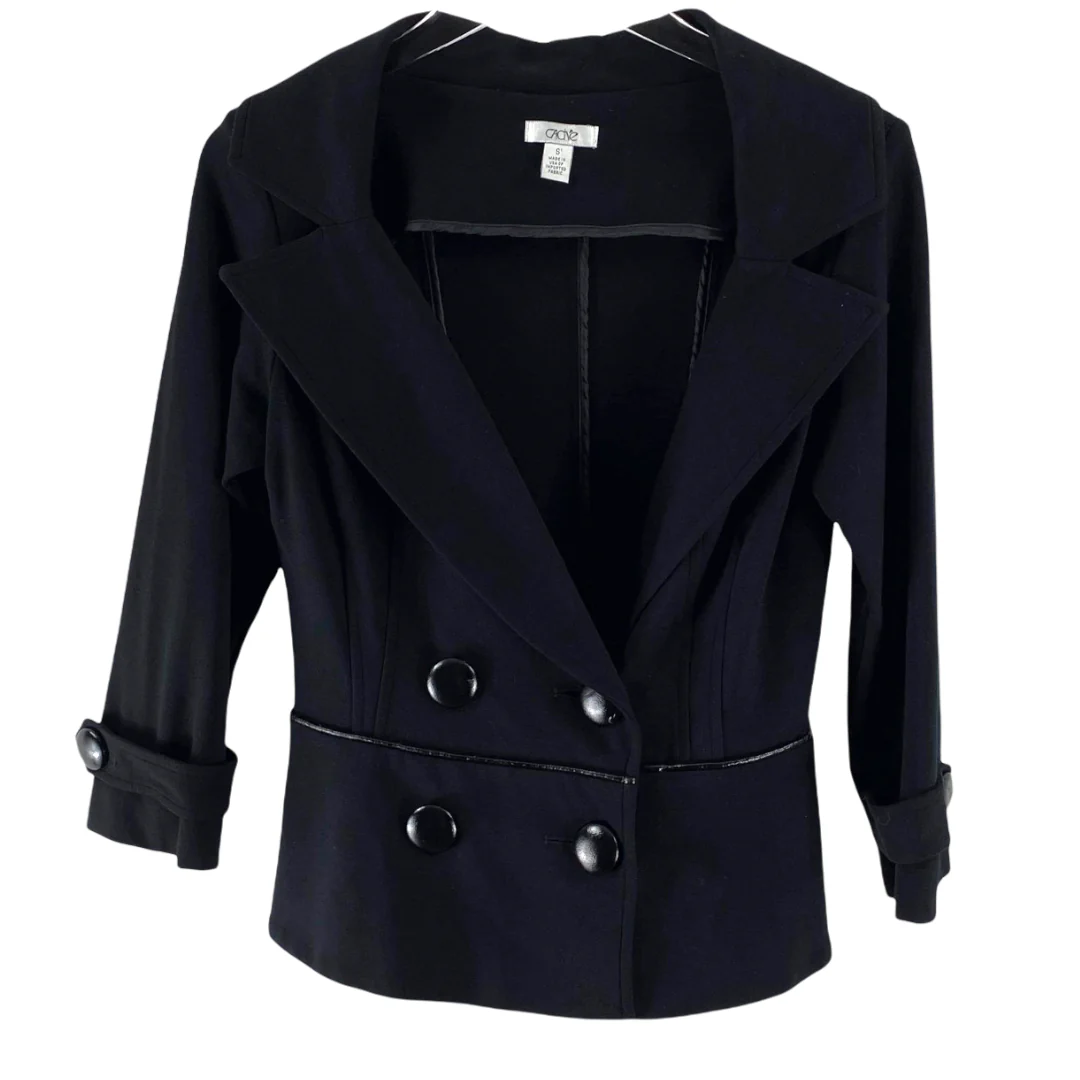 00s Vintage Black Double Breasted Asymetrical Blazer Suit Jacket by Cache - Image 8