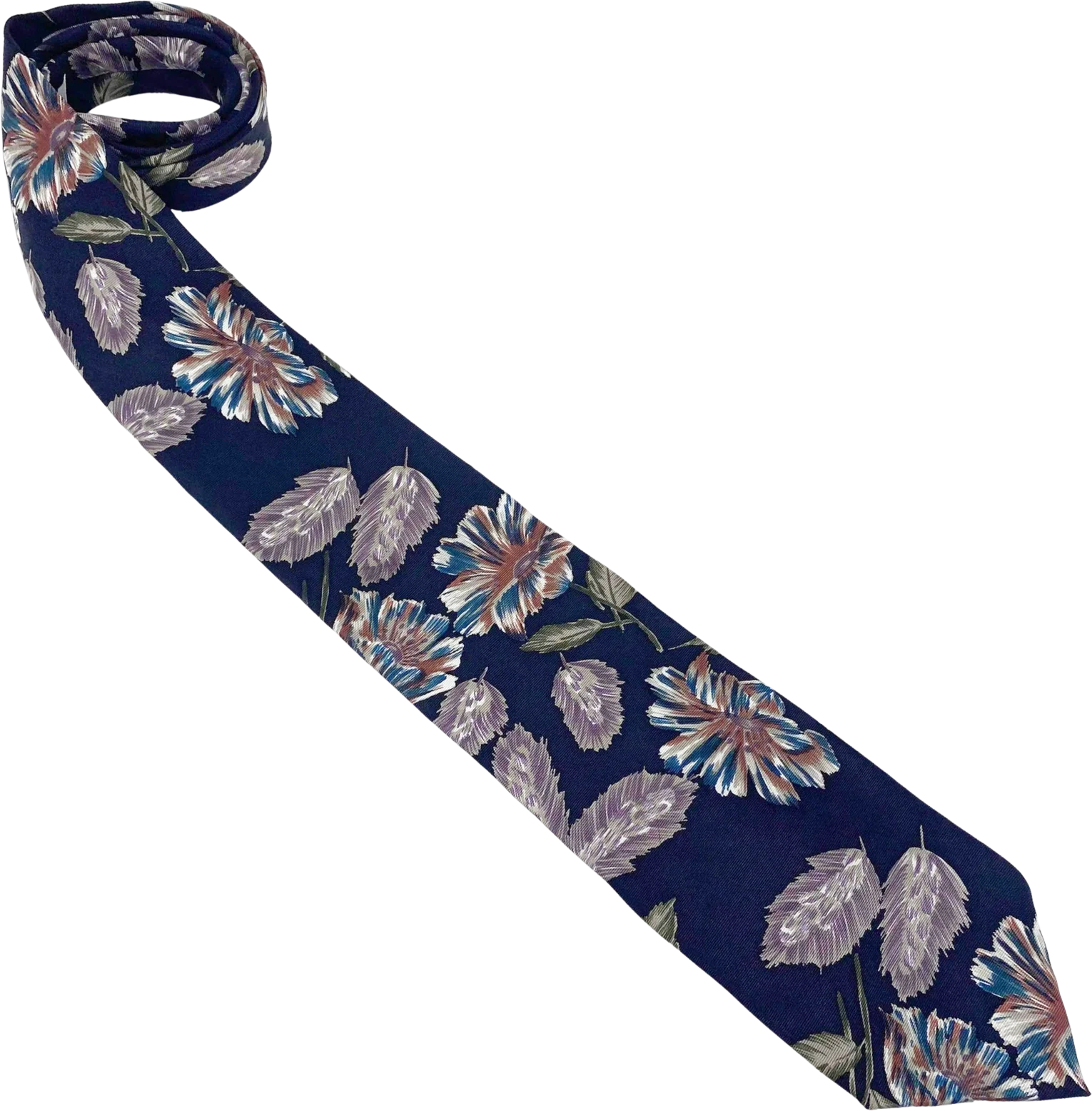 00s Vintage Black Floral Print Pointed Tie