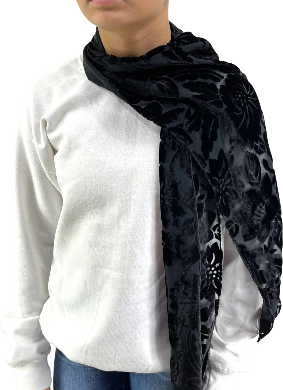 00s Vintage Black Sheer Floral Printed Scarf by Sotia Alimonos