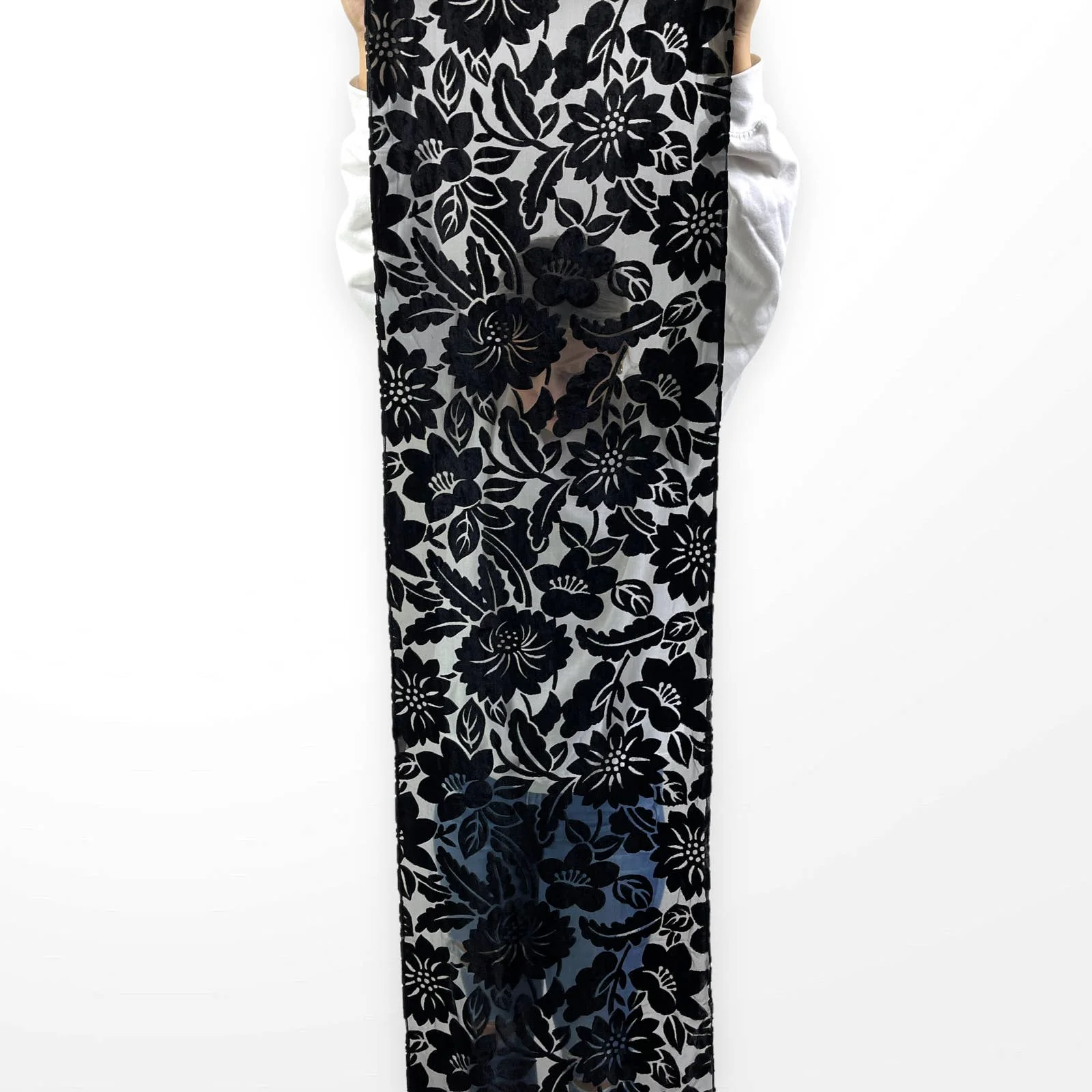 00s Vintage Black Sheer Floral Printed Scarf by Sotia Alimonos - Image 6