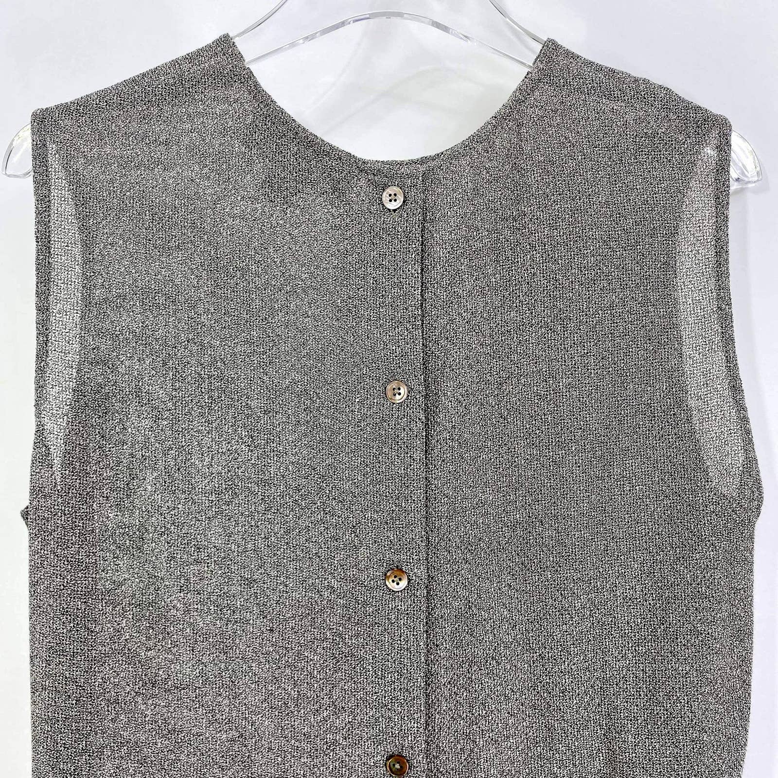 00s Vintage Black White Sheer Sleeveless Button Up Top by Ellen Tracy - Image 3
