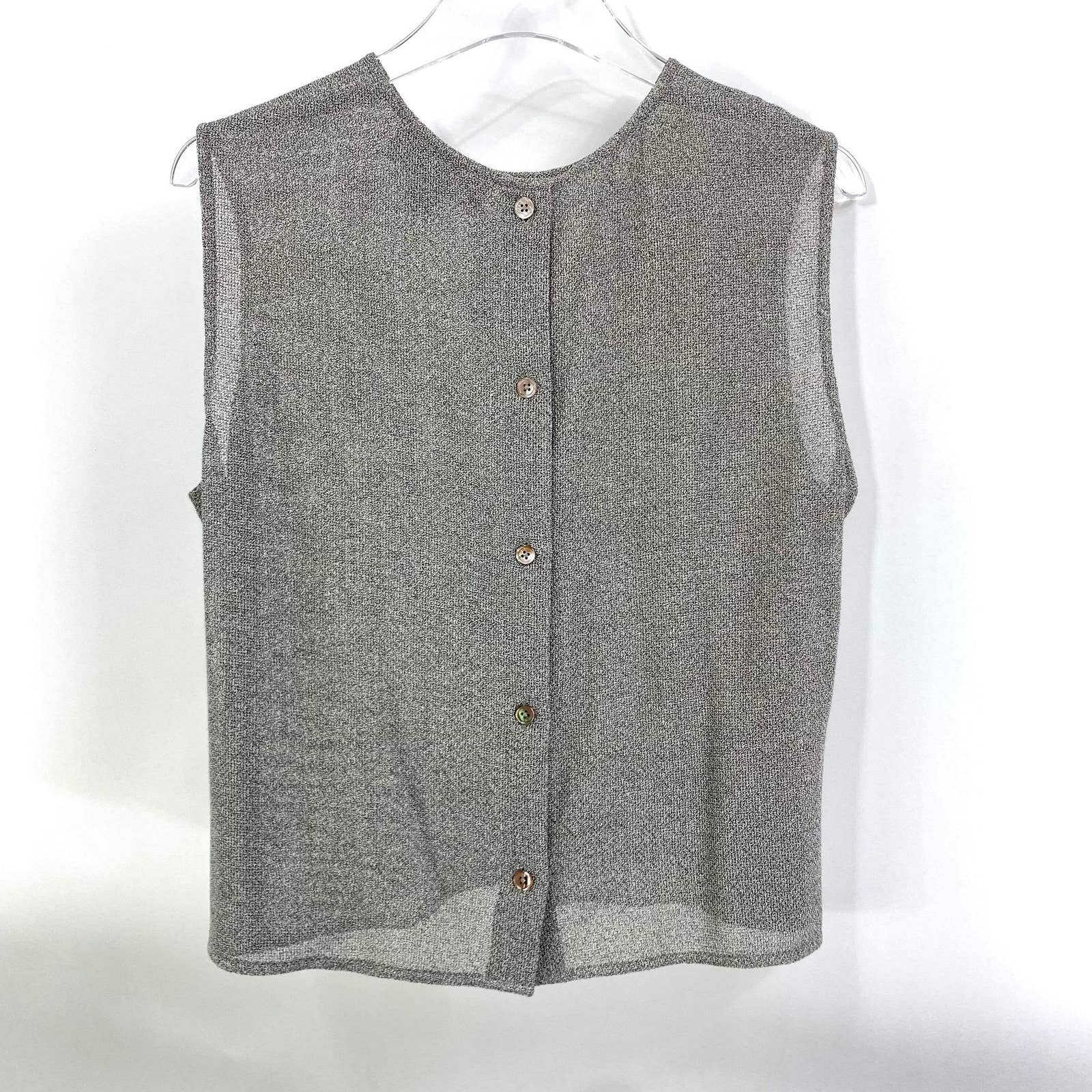 00s Vintage Black White Sheer Sleeveless Button Up Top by Ellen Tracy - Image 9