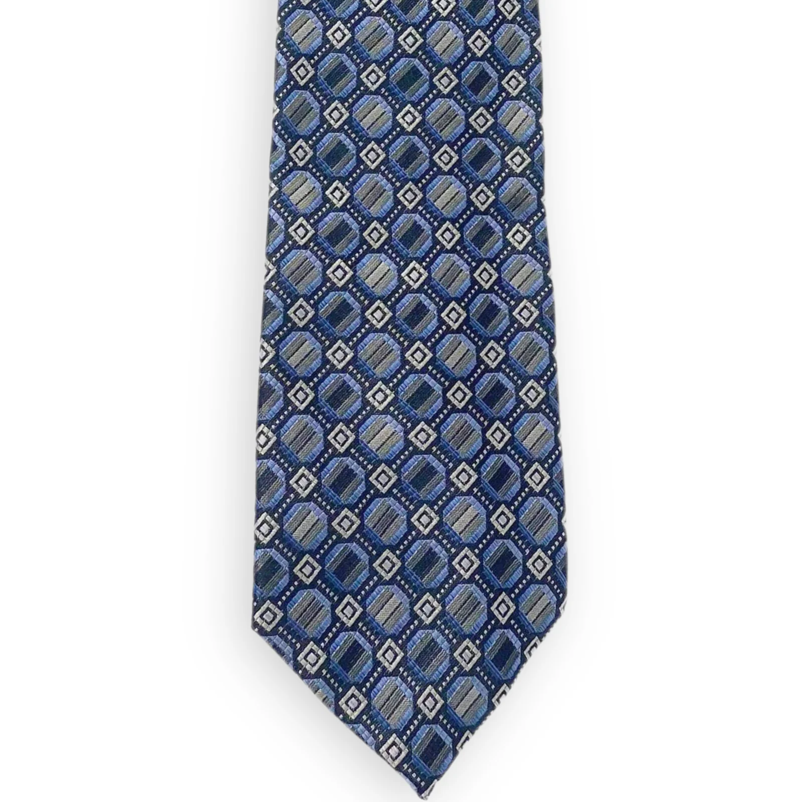 00s Vintage Blue Gray Abstract Geometric Print Tie by Jos A Bank - Image 5