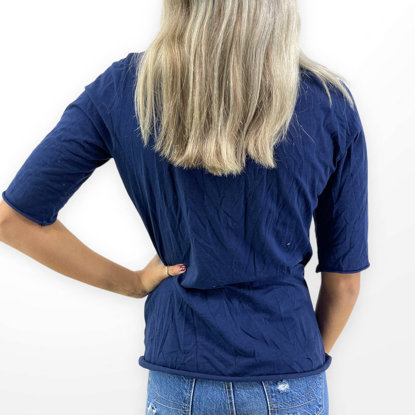 00s Vintage Blue Mock Neck Half Sleeve Blouse by Ben and Lucia - Image 2