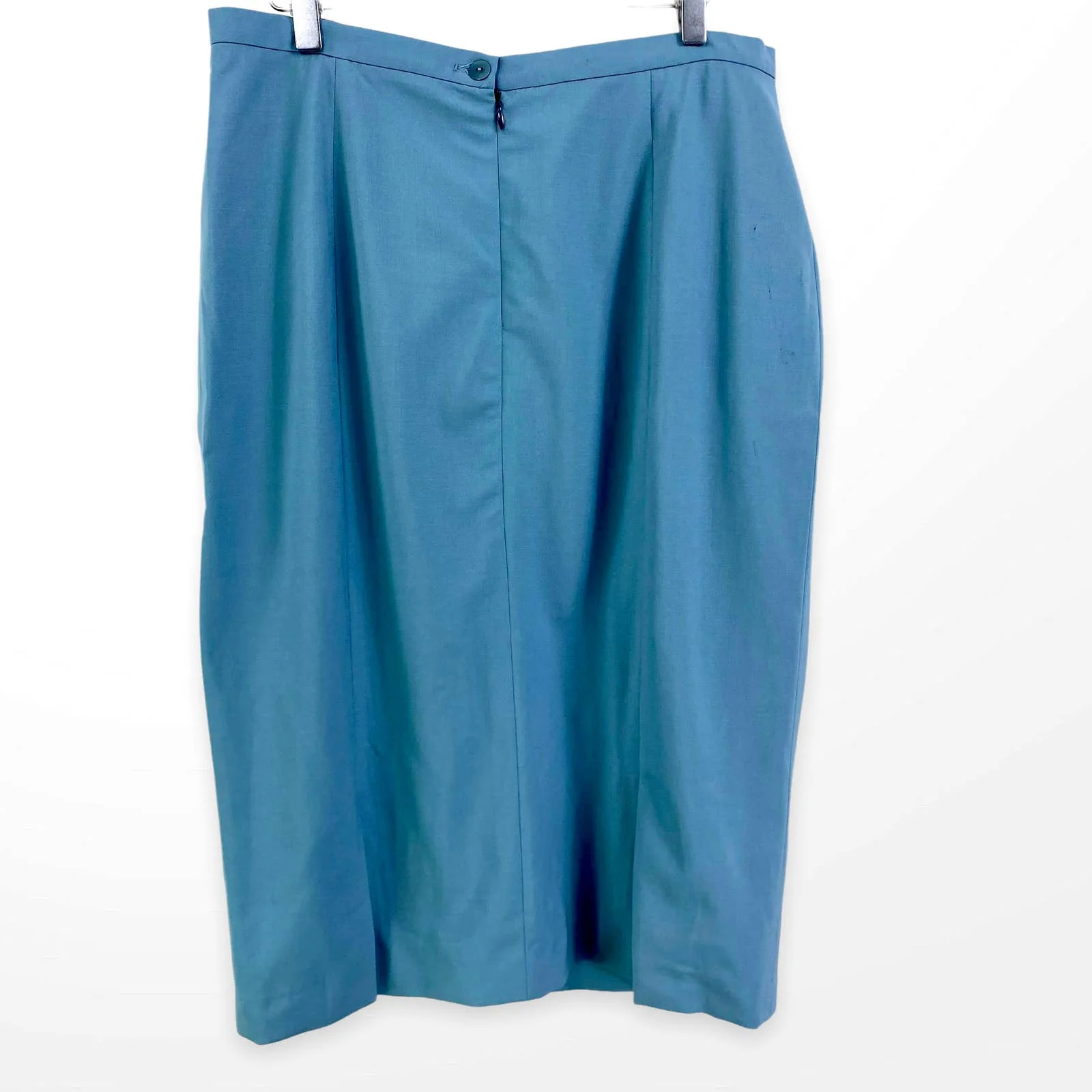 00s Vintage Blue Wool Back Slit Pencil Skirt by Anne Freedberg - Image 2