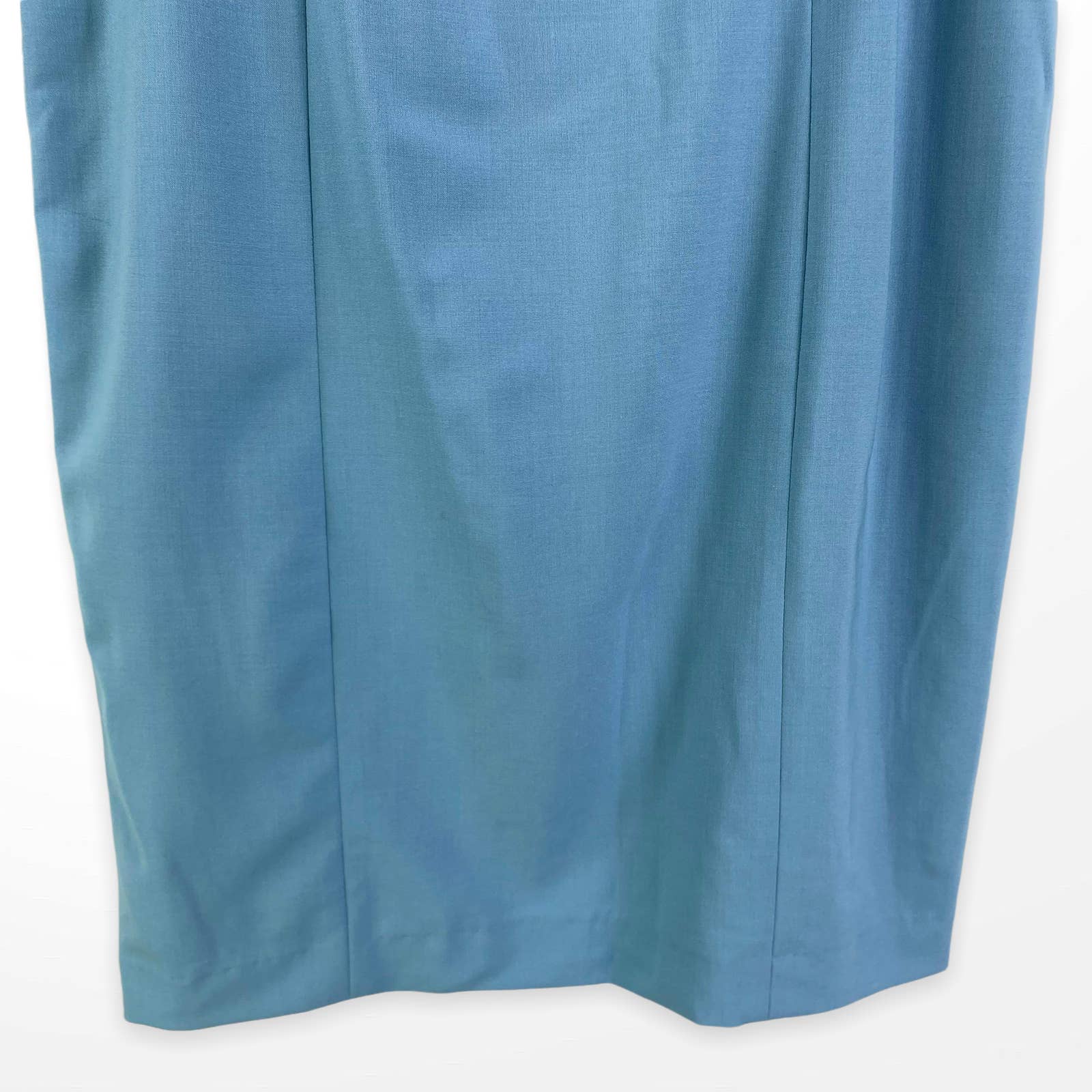 00s Vintage Blue Wool Back Slit Pencil Skirt by Anne Freedberg - Image 5