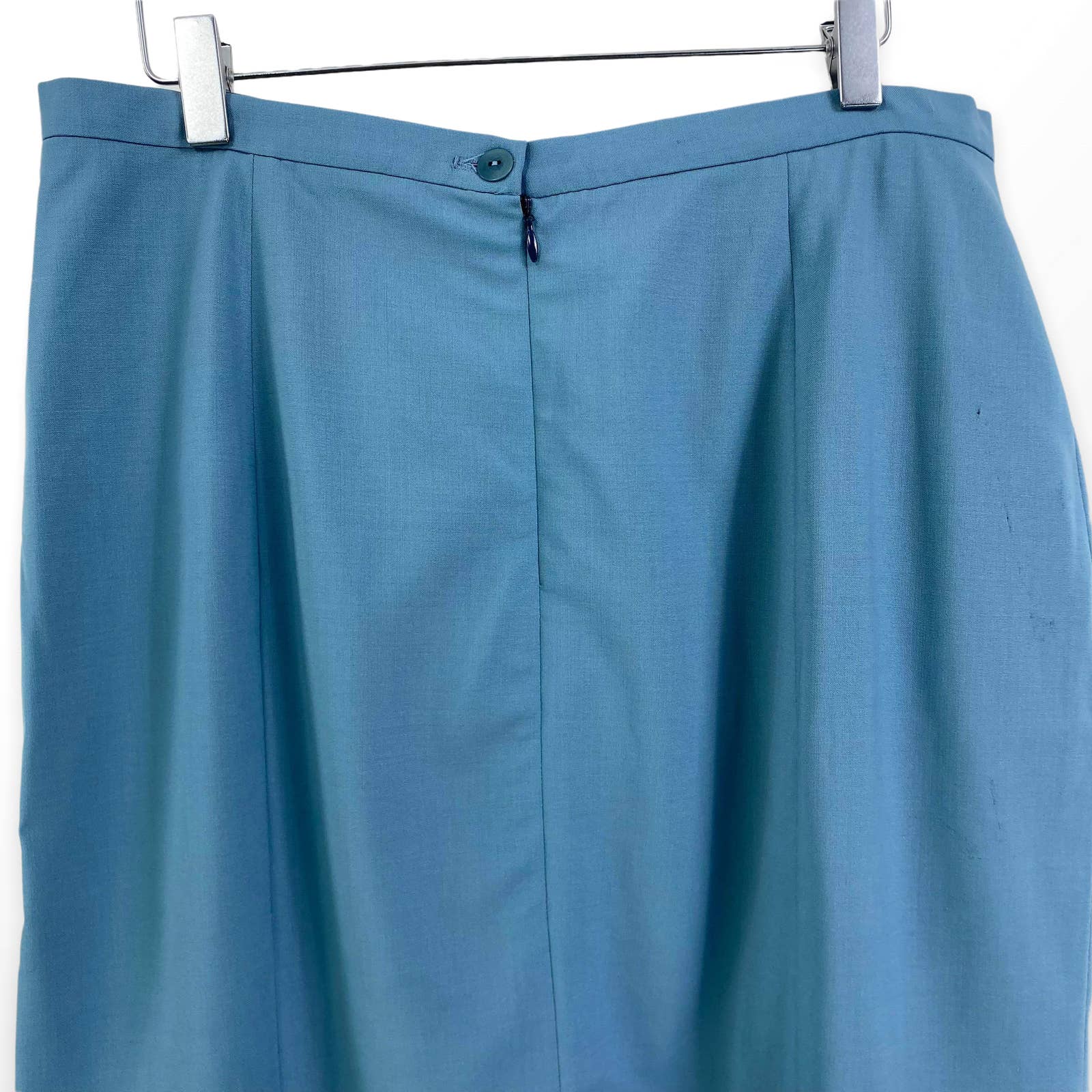 00s Vintage Blue Wool Back Slit Pencil Skirt by Anne Freedberg - Image 7