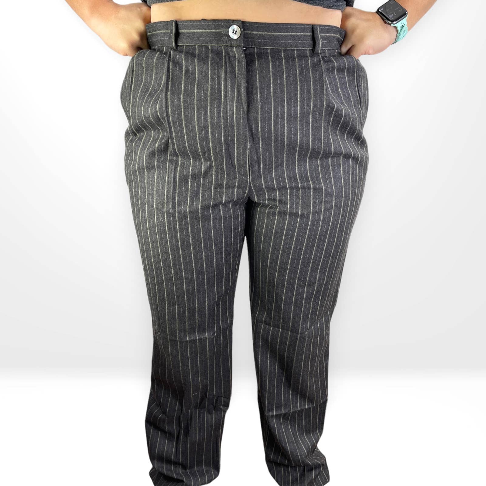 00s Vintage Brown Pin Stripe Straight Leg Dress Pants by Bernard Zins - Image 6