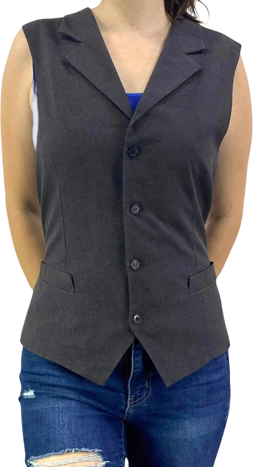 00s Vintage Gray Collared Sleeveless Blazer Vest by Kimpton