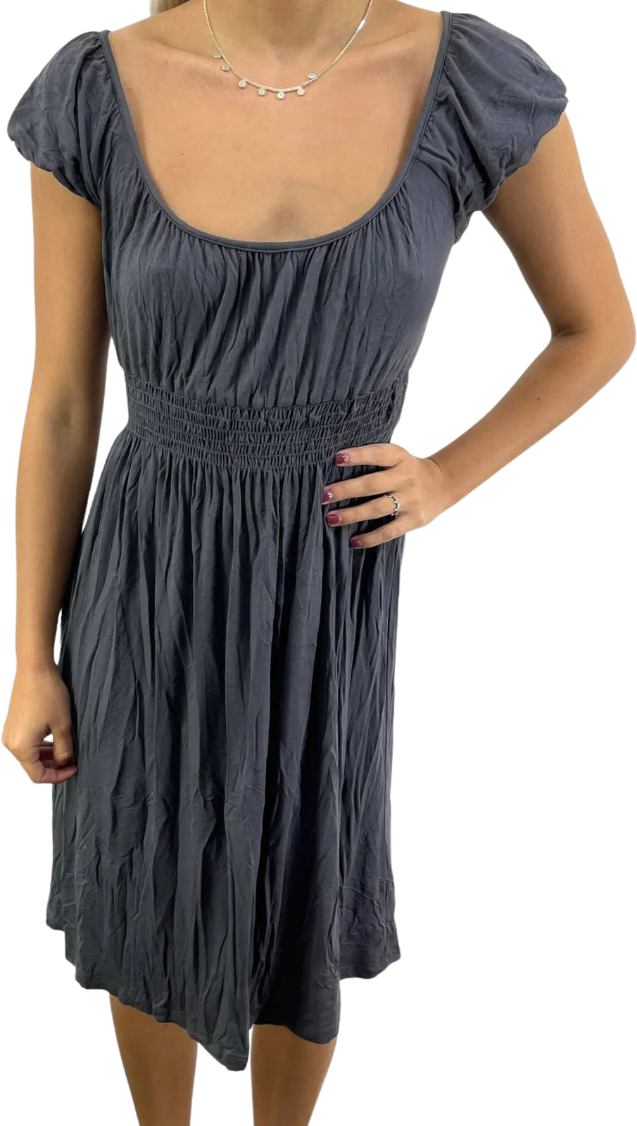 00s Vintage Gray Scoop Neck Cap Sleeve Knee Length Dress by Soprano
