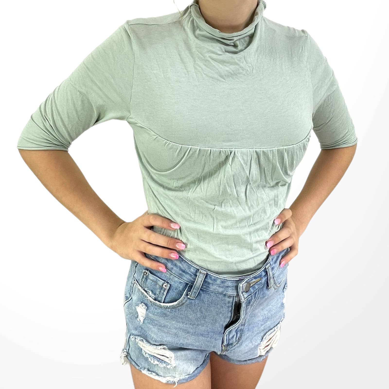 00s Vintage Green Mock Neck Half Sleeve Tunic by Ben and Lucia - Image 7