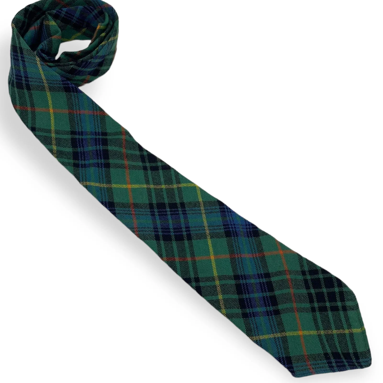 00s Vintage Green Yellow Wool Tartan Plaid Tie by Stewart Hunting - Image 4