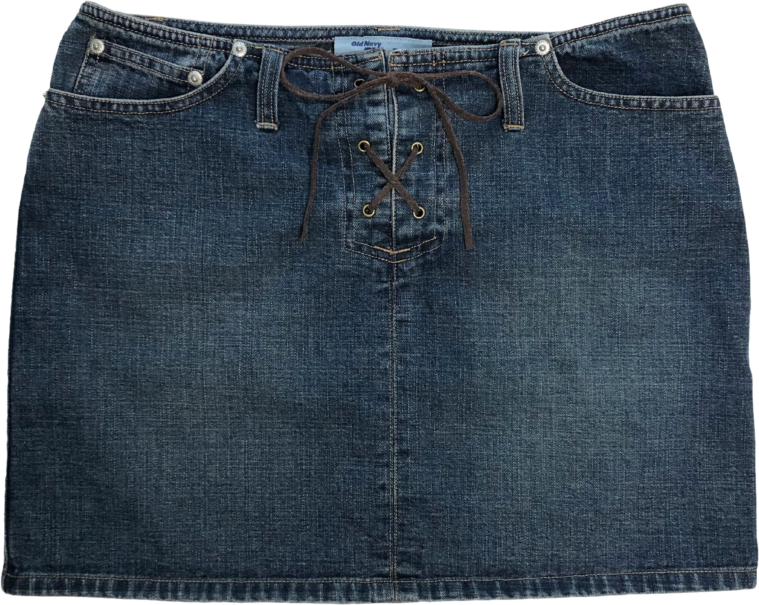 00s Vintage Lace Up Denim Jean Mini Skirt