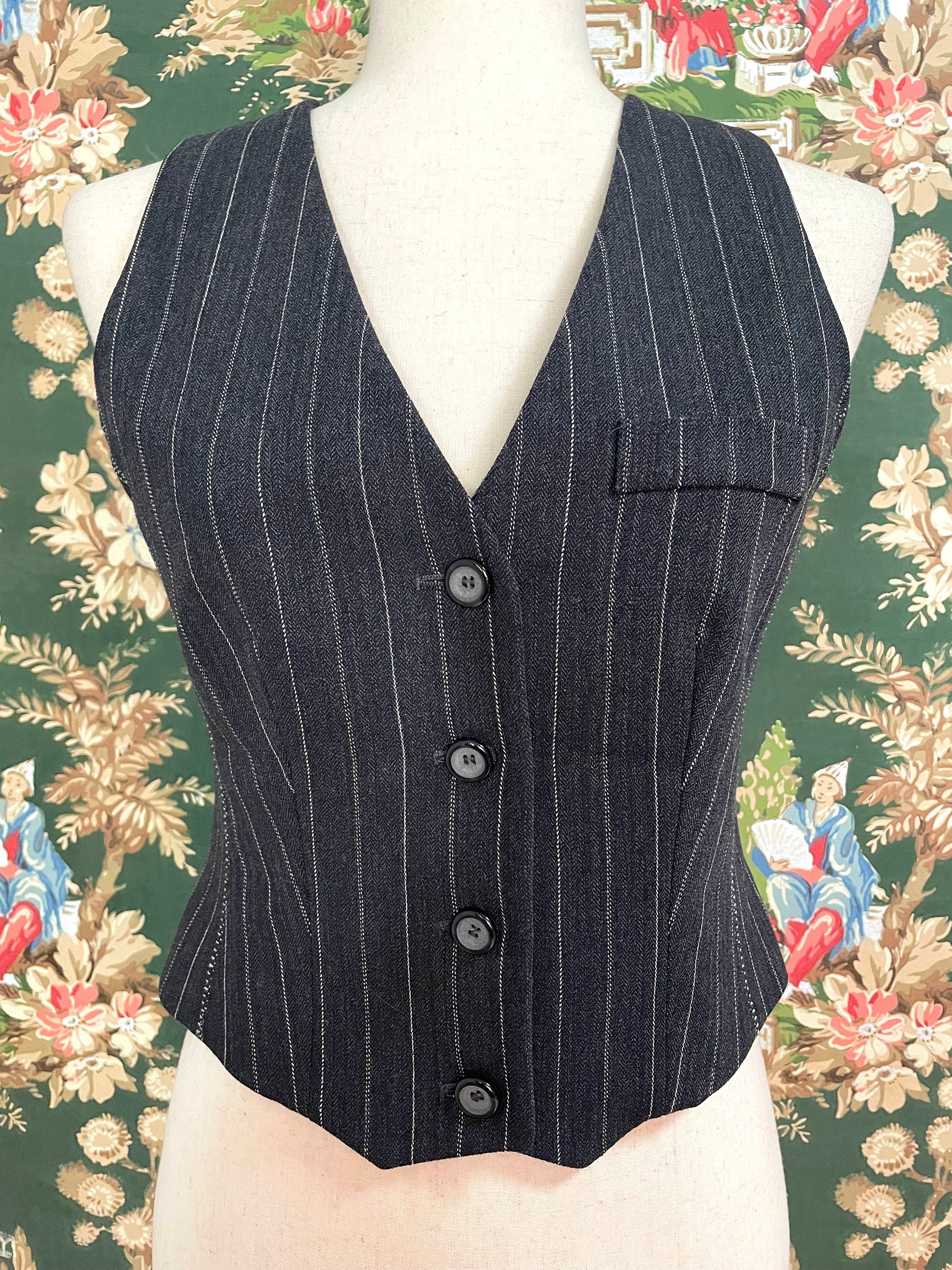 00s Vintage Les Copains Gray Wool Pinstripe Vest by Les Copains - Image 3
