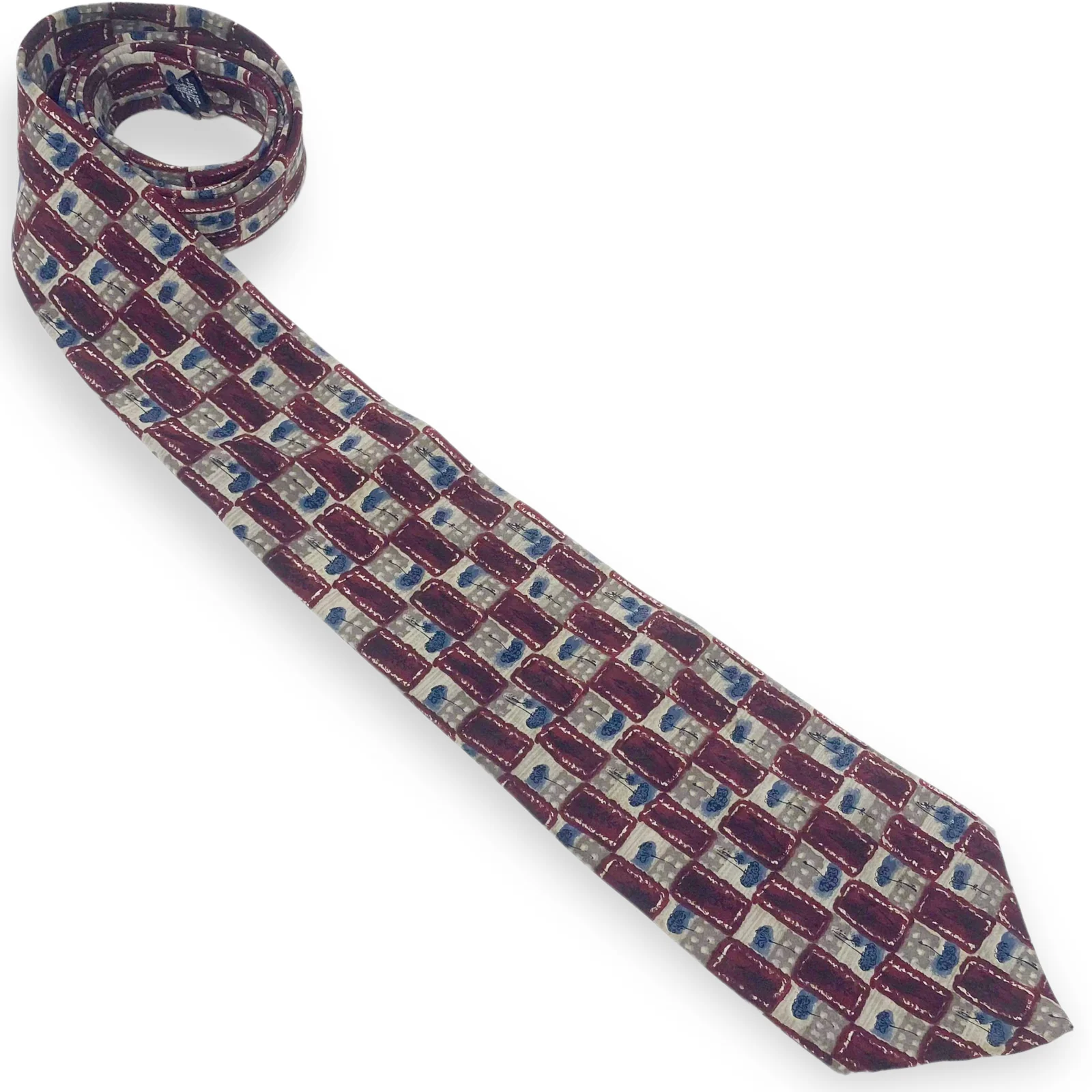 00s Vintage Red Gray Silk Abstract Pointed Tie by Zylos - Image 5
