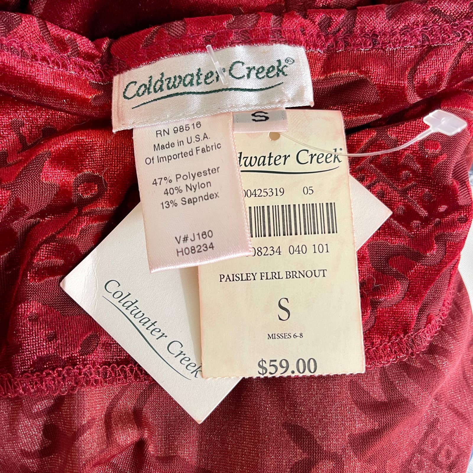 00s Vintage Red Velvet Floral Debossed Long Sleeve Top by Coldwater Creek - Image 4