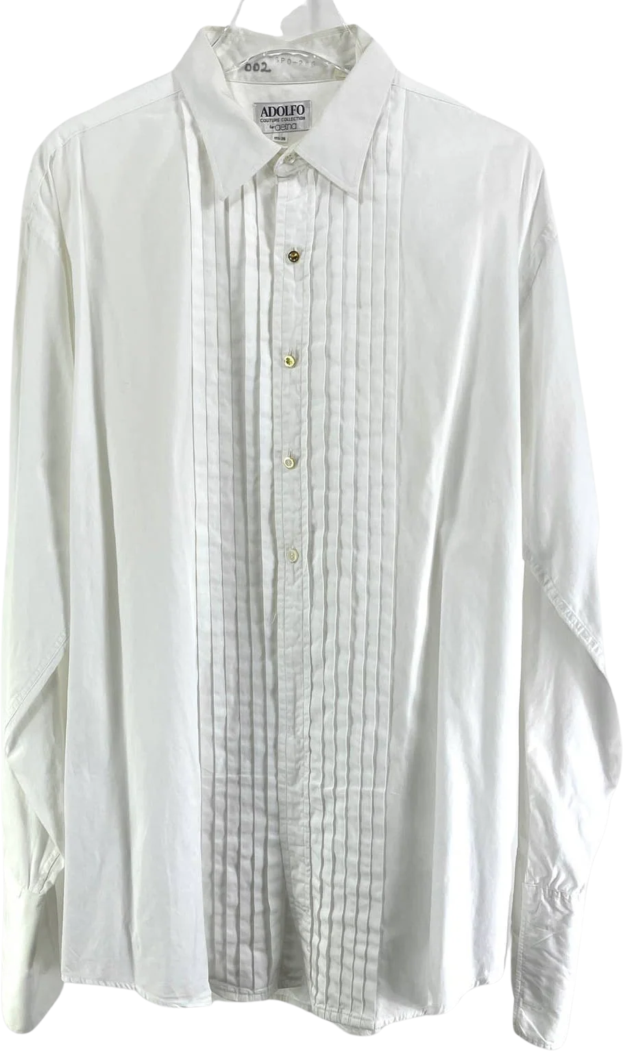 00s Vintage White Pin Tuck Long Sleeve Button Up Dress Shirt by Adolfo