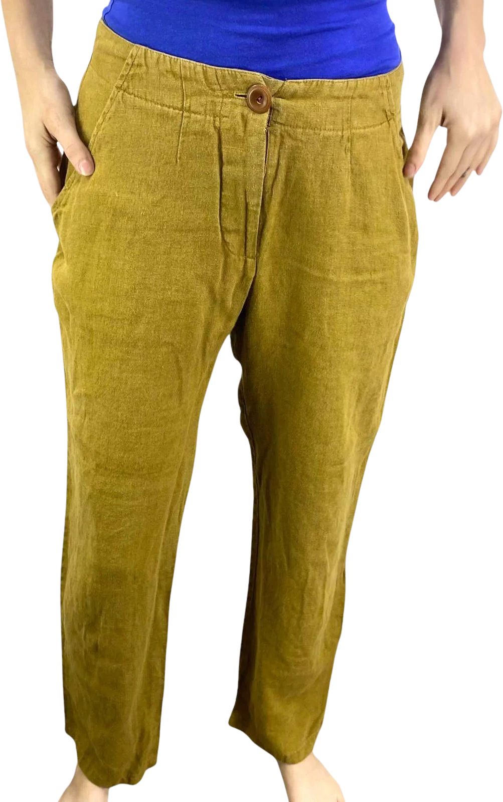 00s Vintage Yellow Linen High Rise Straight Leg Trousers