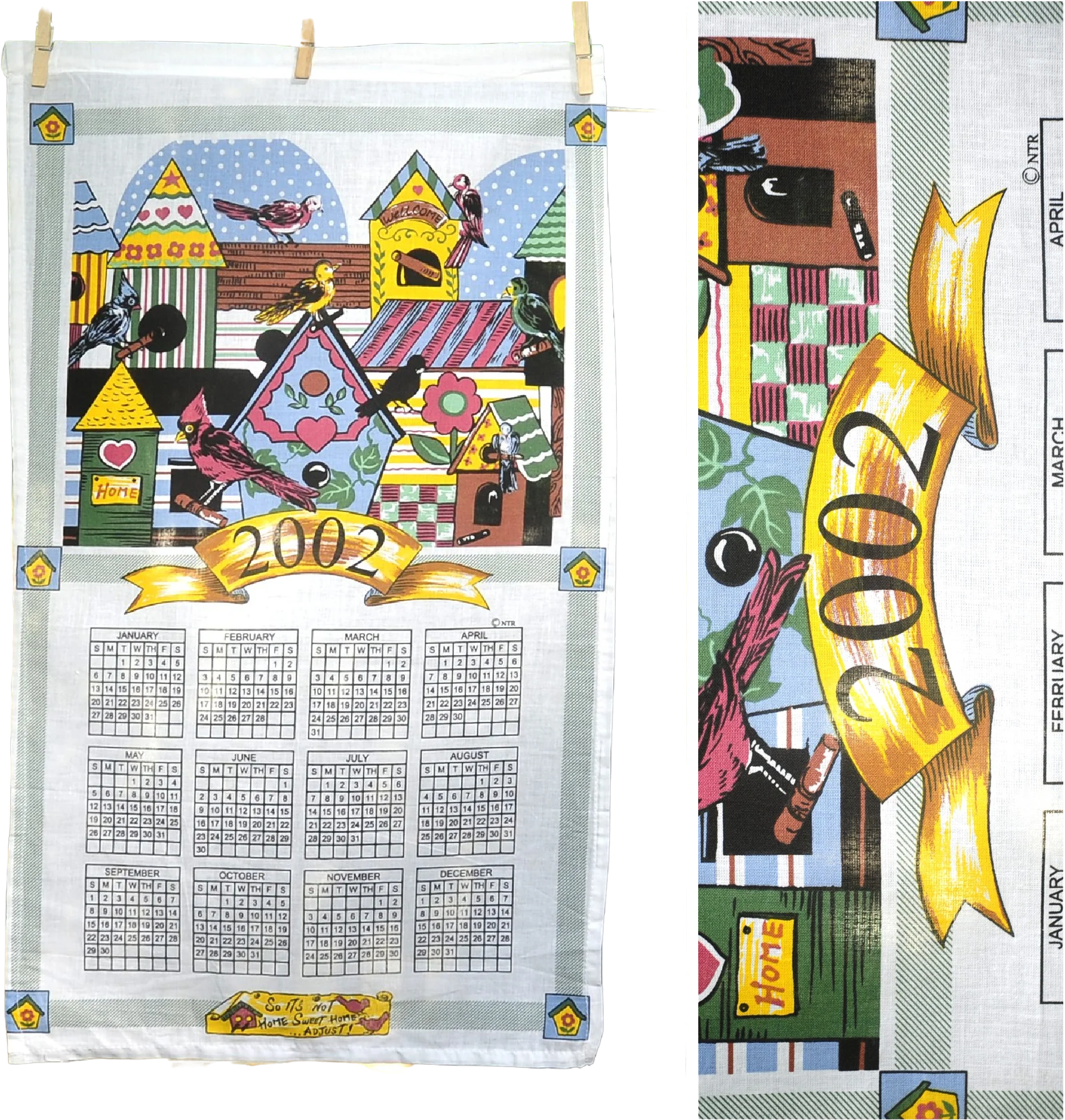 00s Vtg 2002 Birdhouses Garden Birds Calendar Towel - Image 2