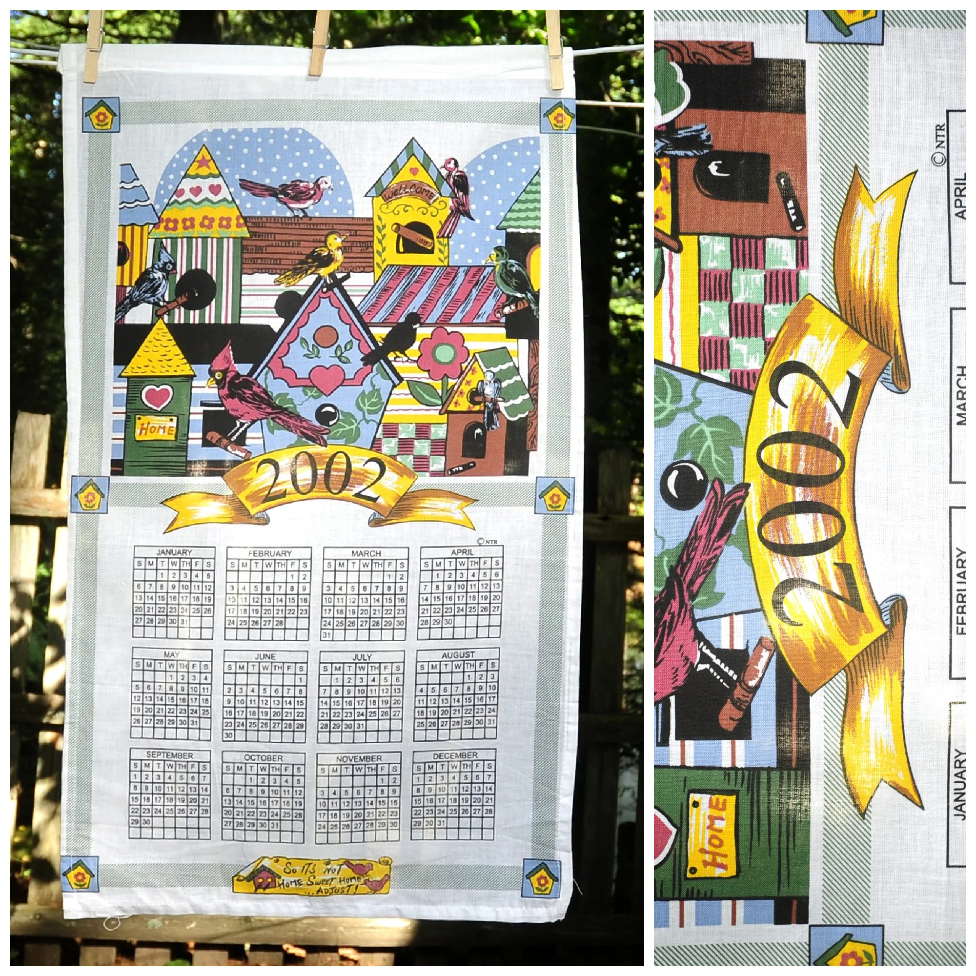 00s Vtg 2002 Birdhouses Garden Birds Calendar Towel - Image 4