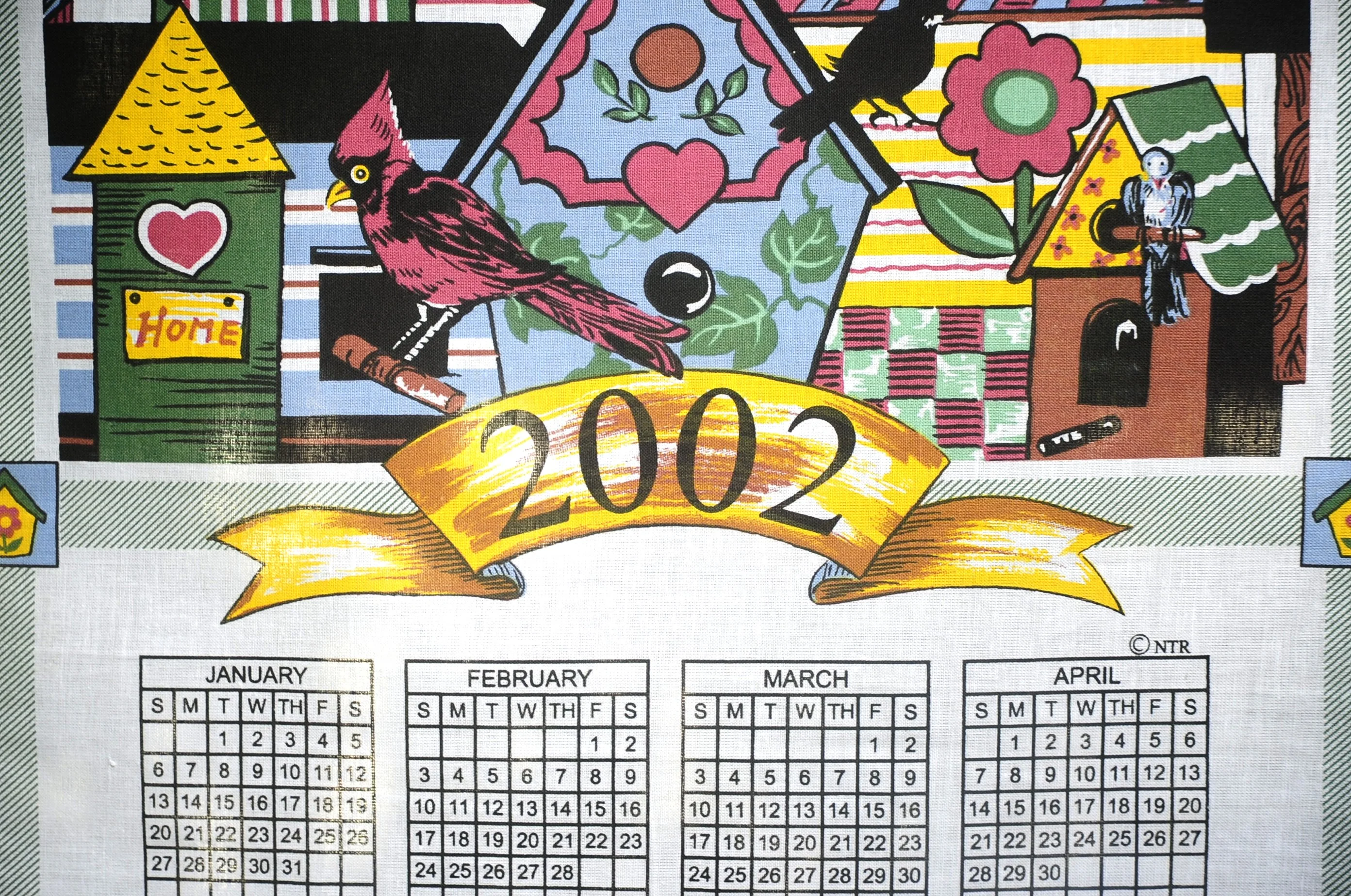 00s Vtg 2002 Birdhouses Garden Birds Calendar Towel - Image 6