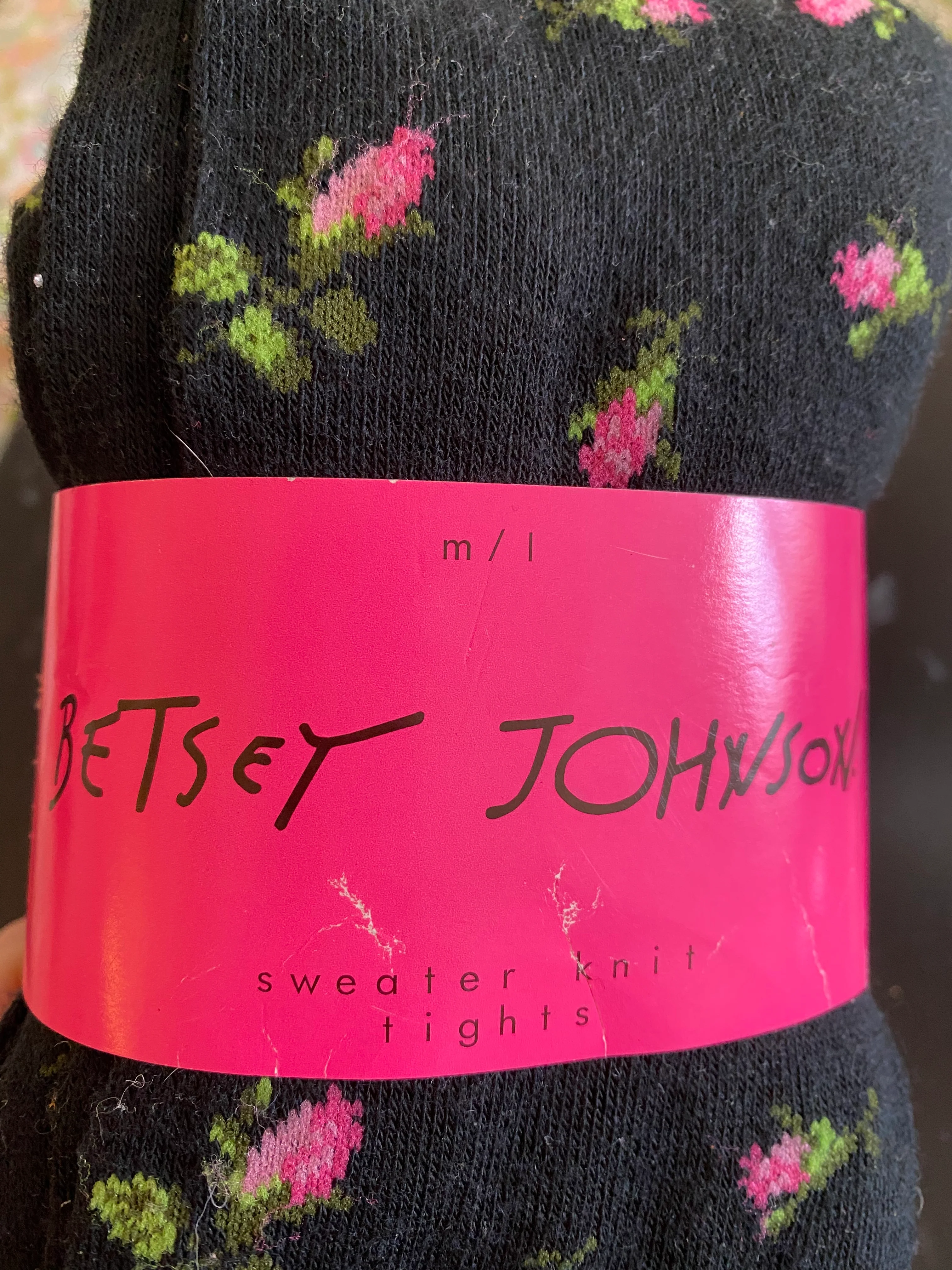 00s Vtg Nip 00s Pink Rosebud Sweater Knit Tights M/l By Betsey Johnson - Image 3