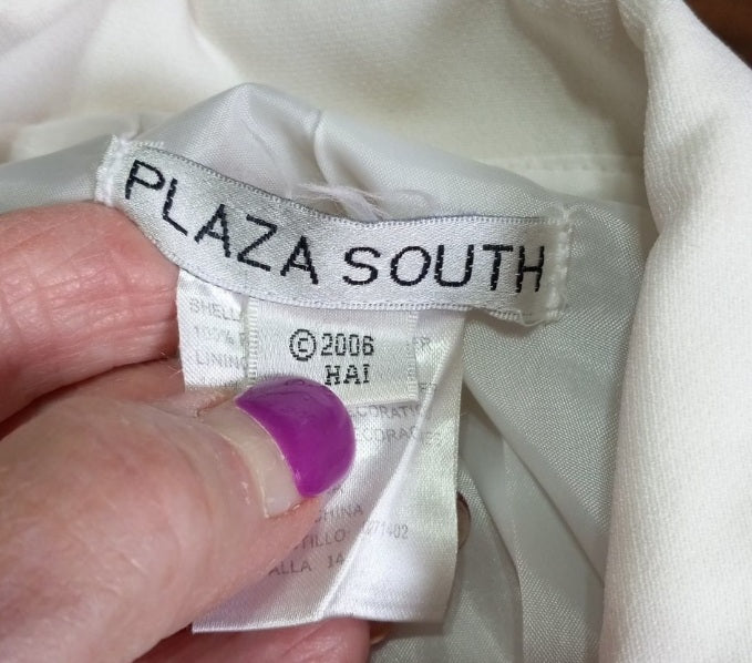 00s White Polyester Blazer Black Floral Accents By Plaza South - Image 5
