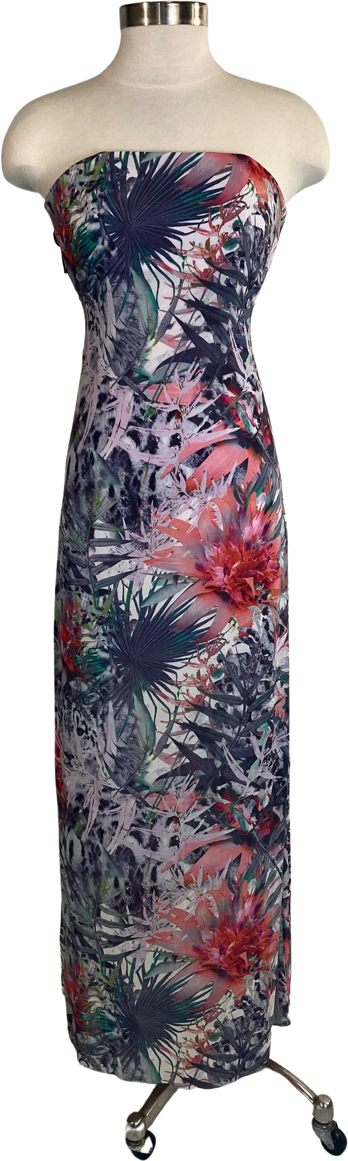 00s Wild Tropical Print Strapless Maxi By Alice & Olivia