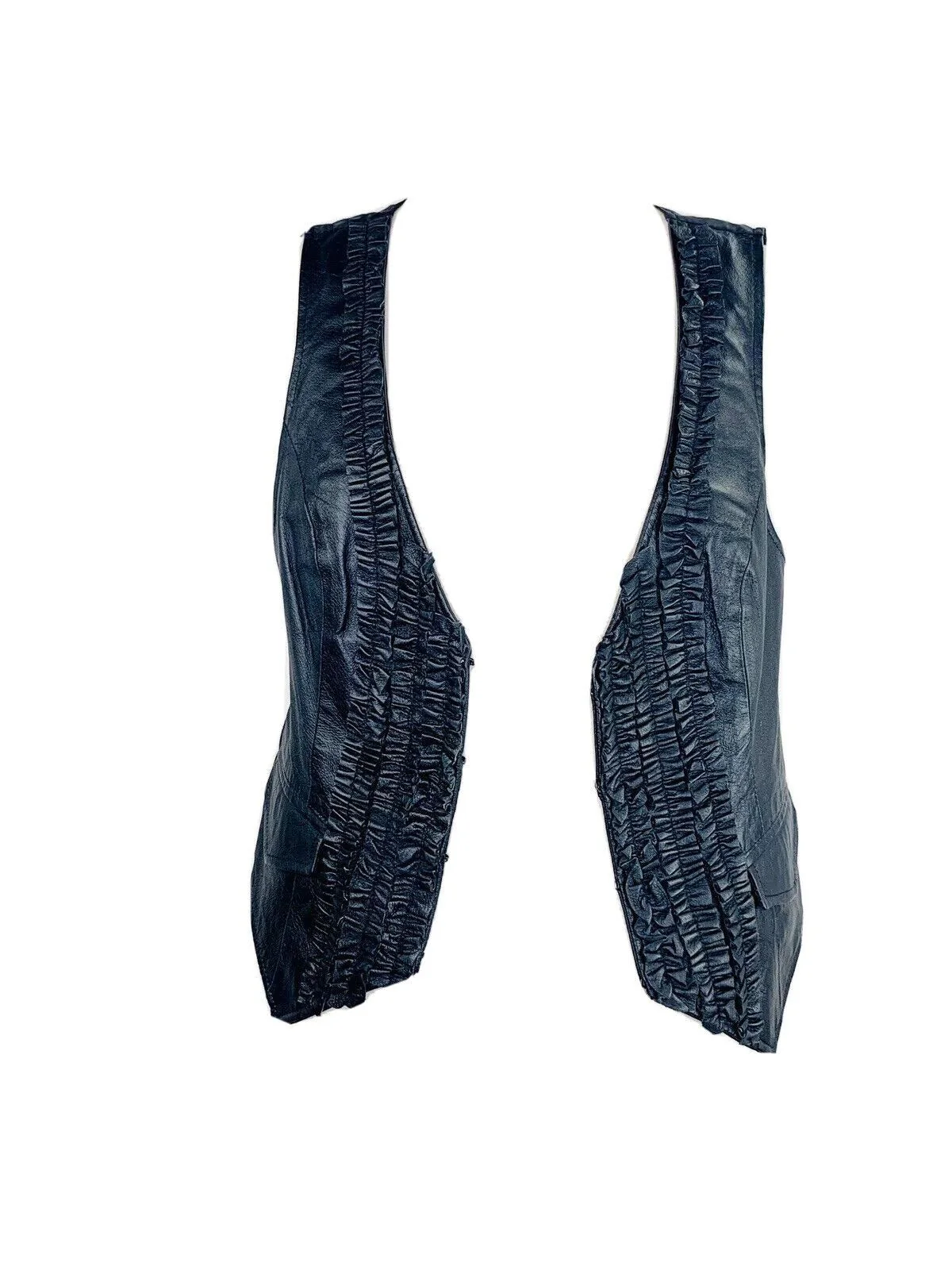 100% Leather Ruffled Vest Size 8 M Black Festival Urban Cowboy by Newport News - Image 3