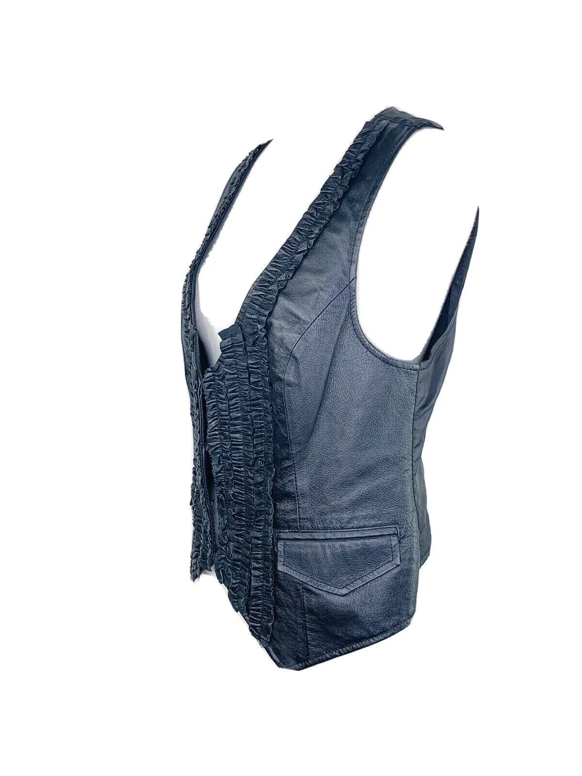100% Leather Ruffled Vest Size 8 M Black Festival Urban Cowboy by Newport News - Image 4