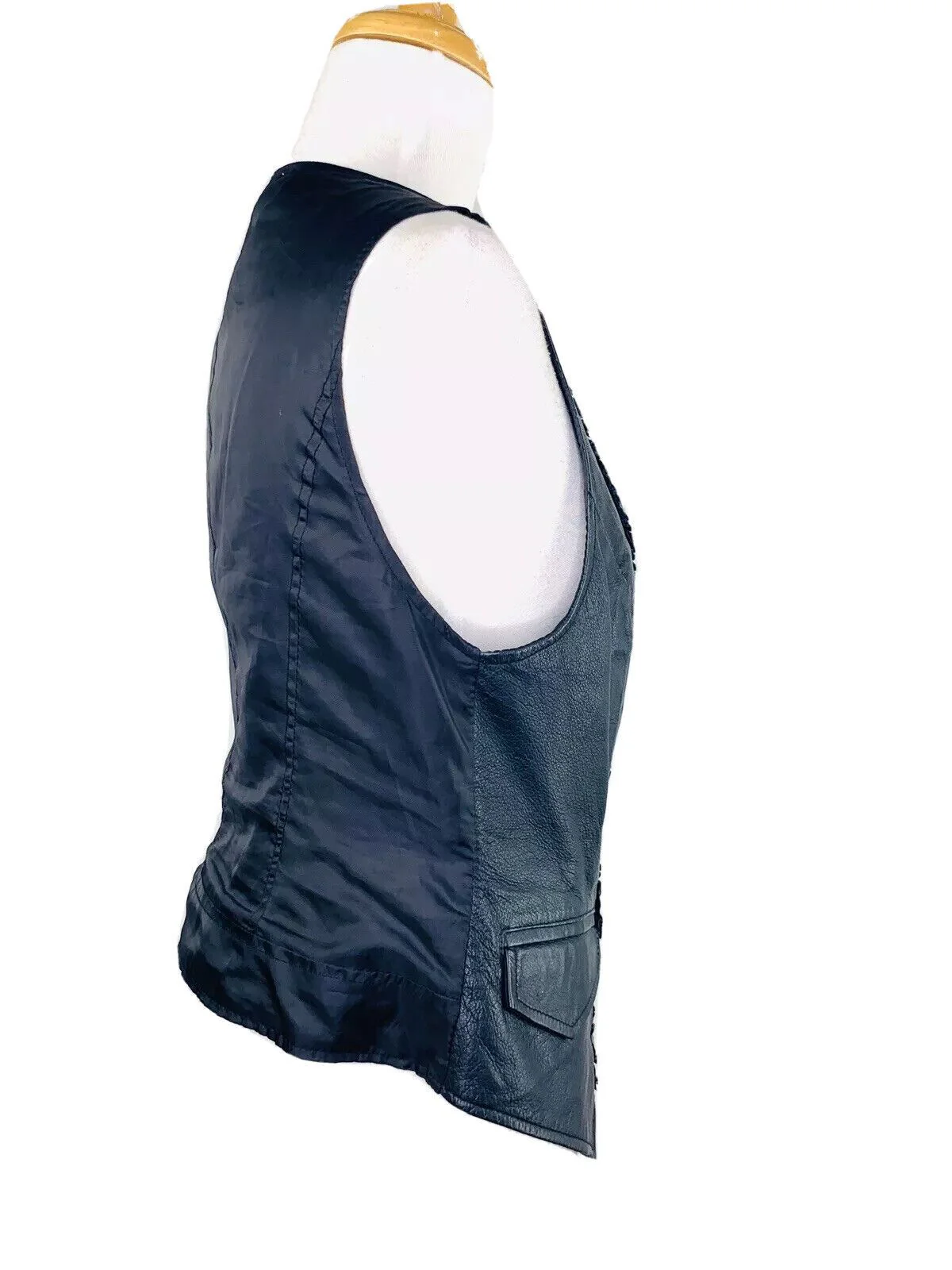 100% Leather Ruffled Vest Size 8 M Black Festival Urban Cowboy by Newport News - Image 5