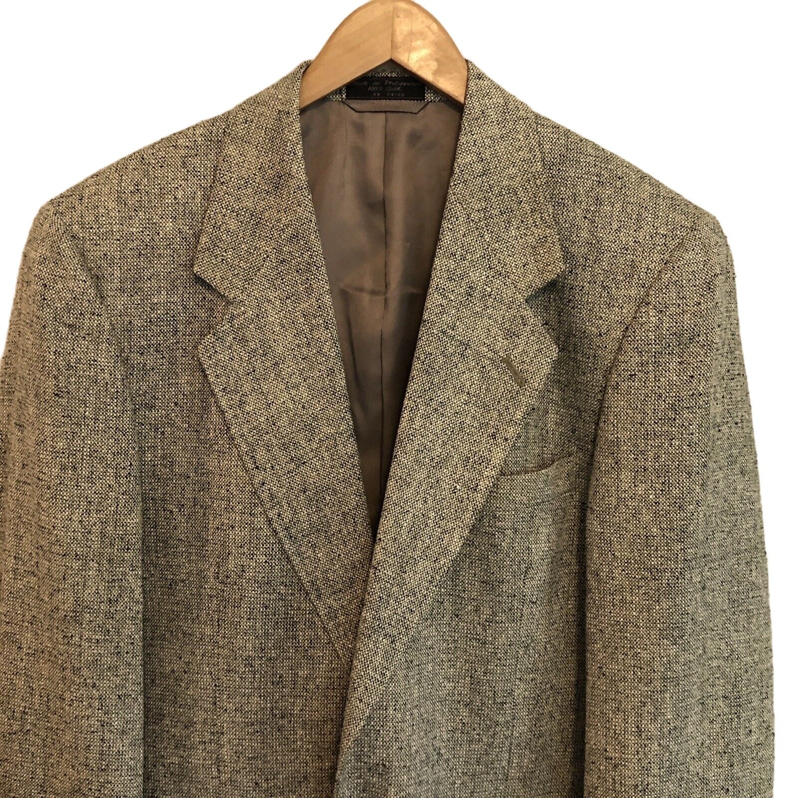 100% Silk Men Blazer Single Breasted 39r Cream Black Tweed by Gianelli Gottschalks - Image 10