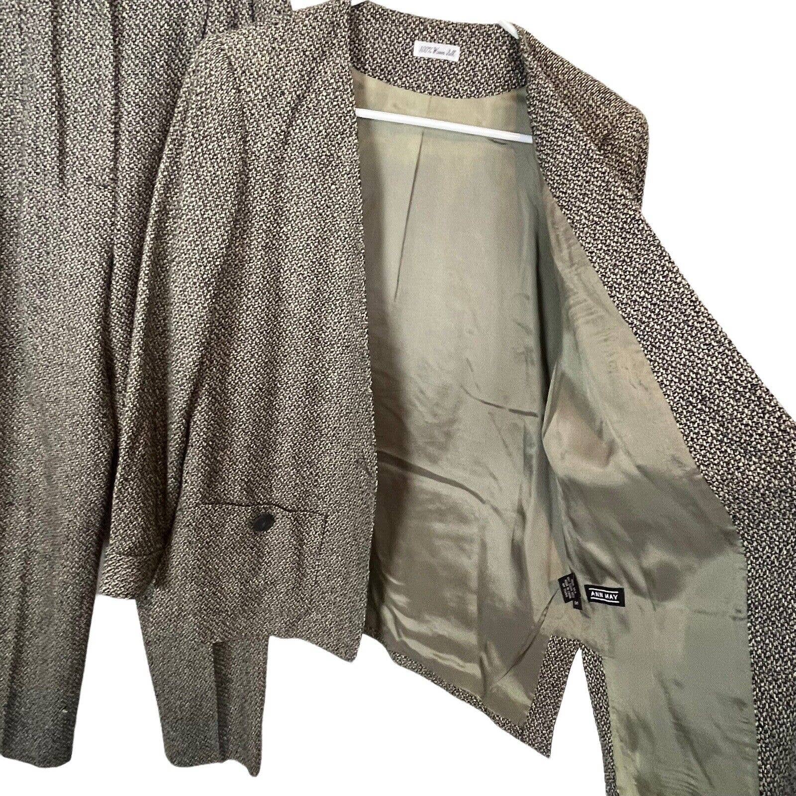 100% Silk Pant Suit Women Tweed Retro Two Piece Blazer Small Pants Sz 8 by Ann May - Image 2