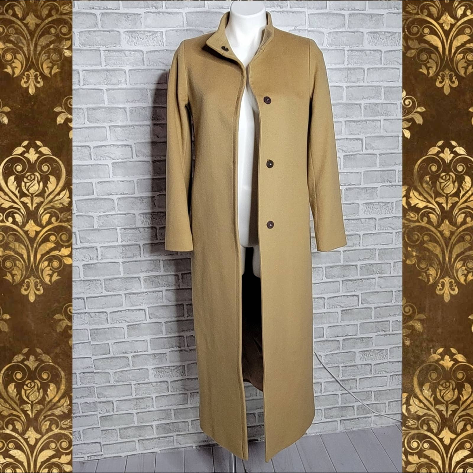 100% Wool with Stand Collar In Camel by Fleurette Studio - Image 3