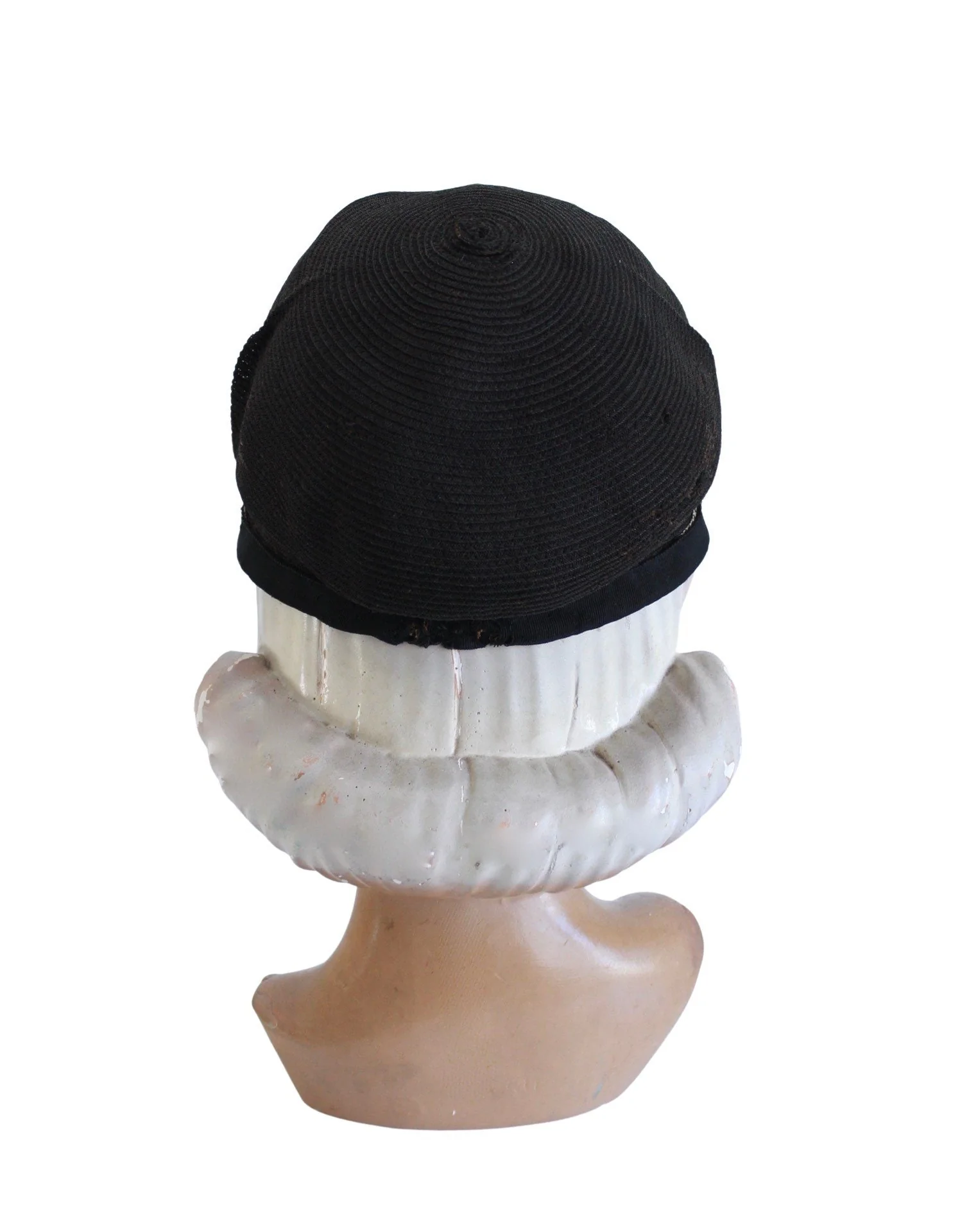 10s / 20s Black Straw Cloche with Checker Trim - Image 6