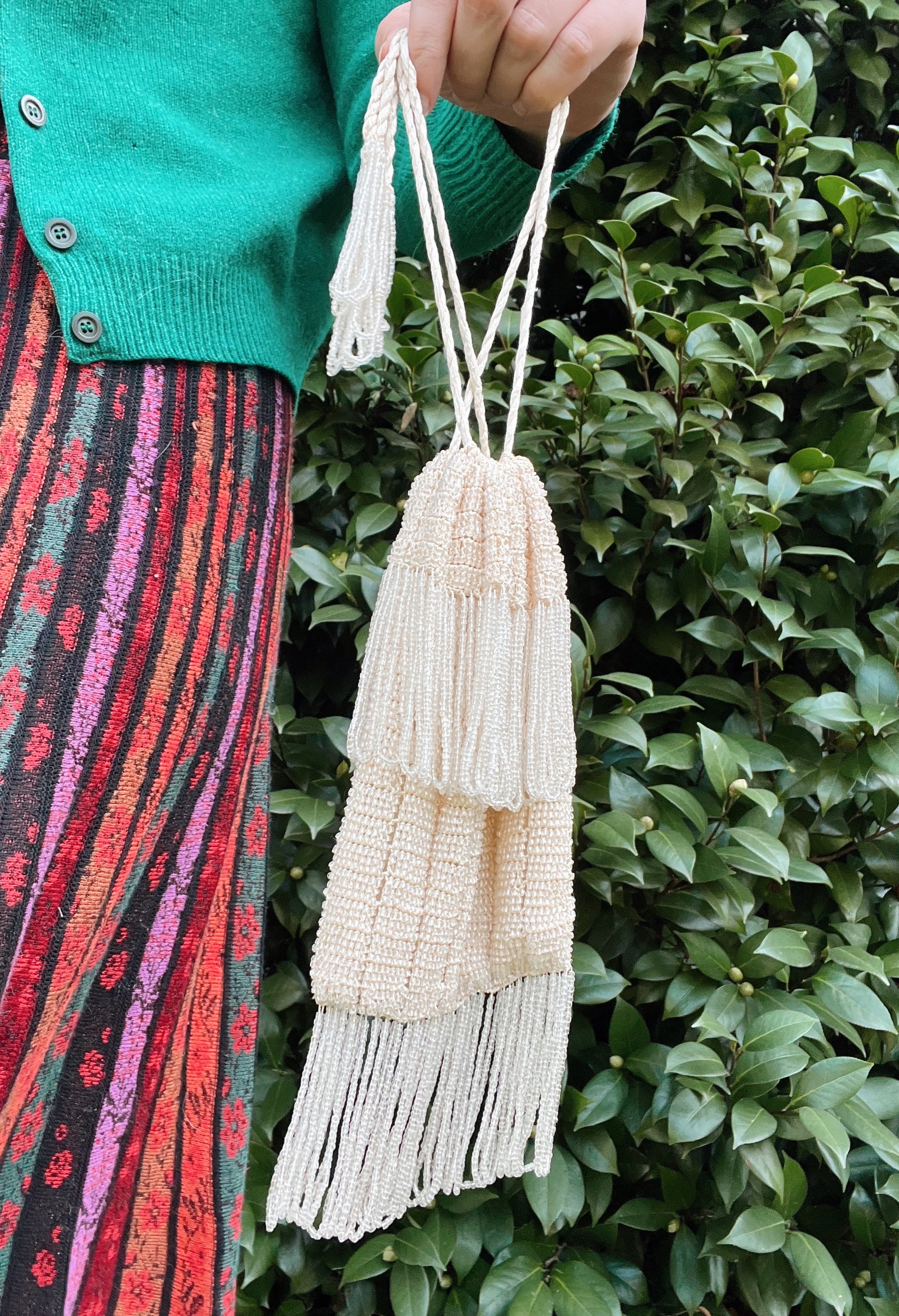 10s/20s Flapper Era Beaded Reticule In White - Image 4
