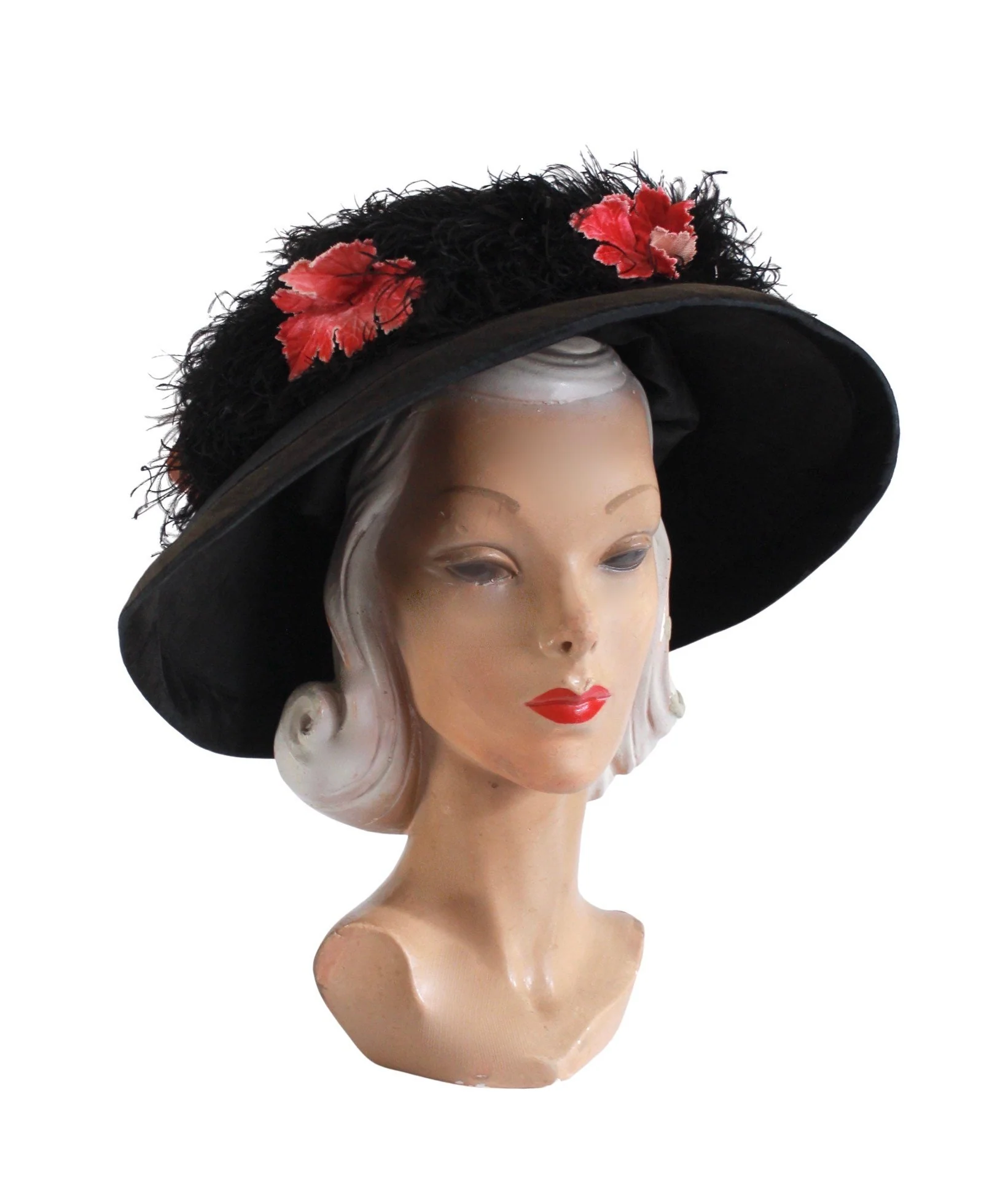 10s Black Silk and Fall Leaves Merry Widow Hat - Image 4