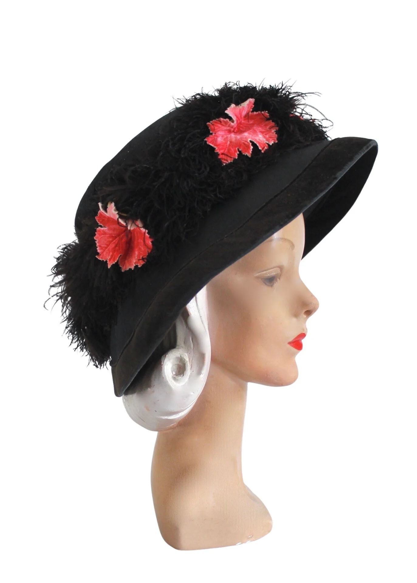 10s Black Silk and Fall Leaves Merry Widow Hat - Image 5