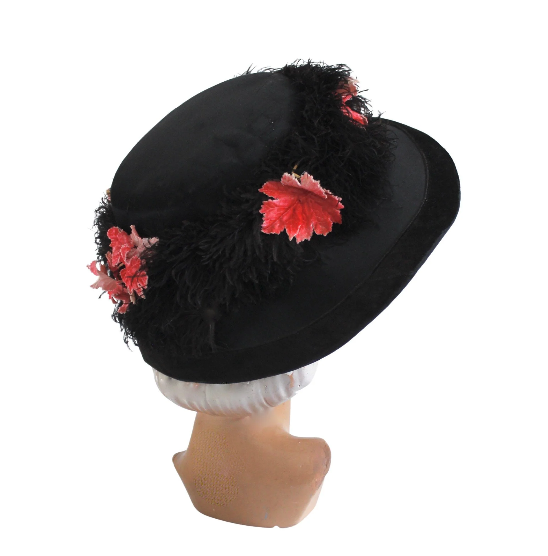 10s Black Silk and Fall Leaves Merry Widow Hat - Image 6