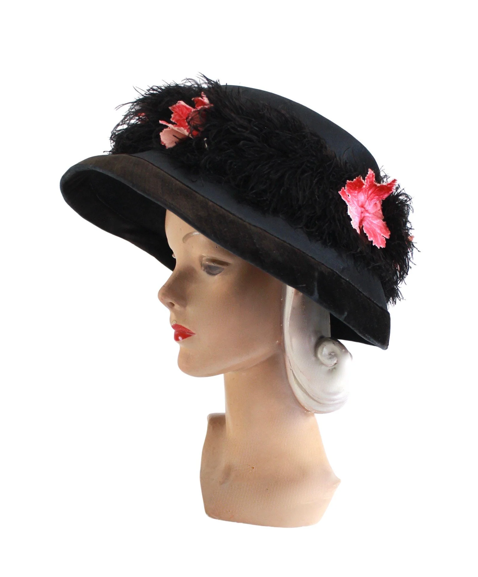 10s Black Silk and Fall Leaves Merry Widow Hat - Image 7