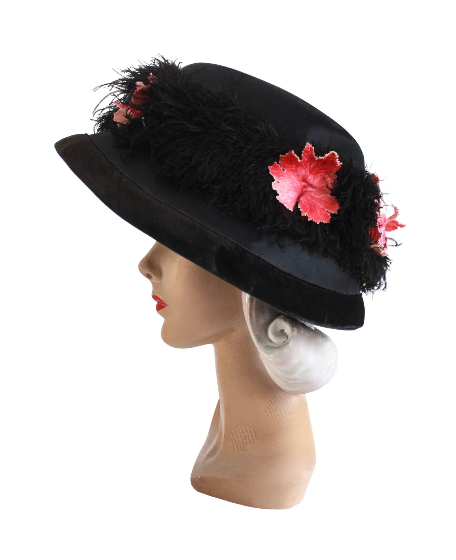 10s Black Silk and Fall Leaves Merry Widow Hat - Image 8