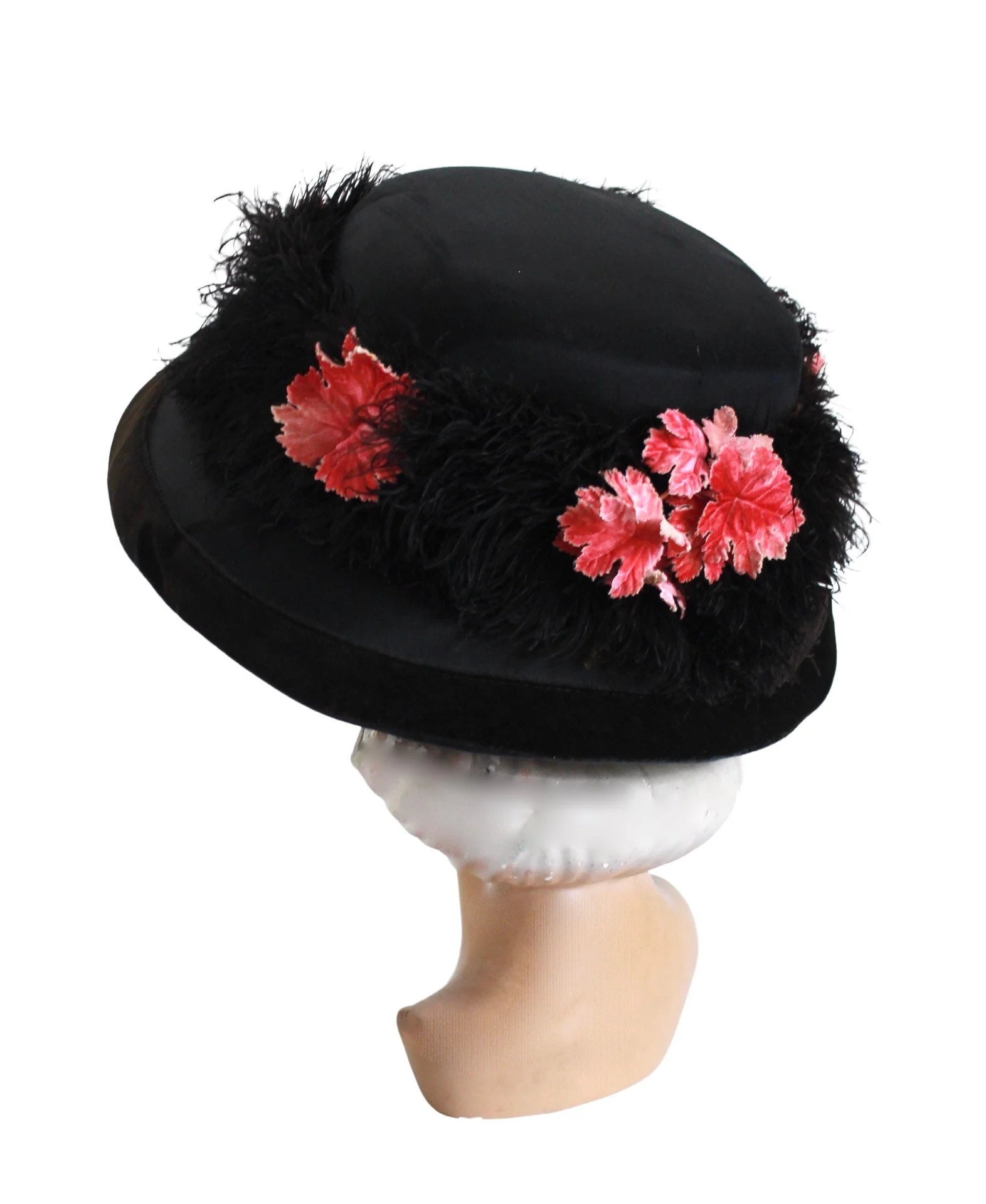 10s Black Silk and Fall Leaves Merry Widow Hat - Image 9
